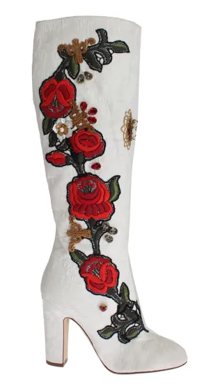 Roses Crystal Gold Heart Brocade Boots Shoes