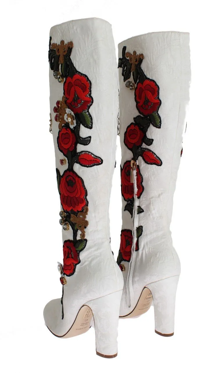 Roses Crystal Gold Heart Brocade Boots Shoes