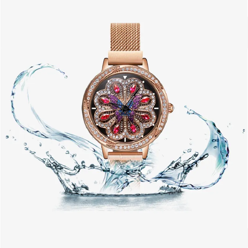 Rotatable Flower Pattern Dial Women's Watch