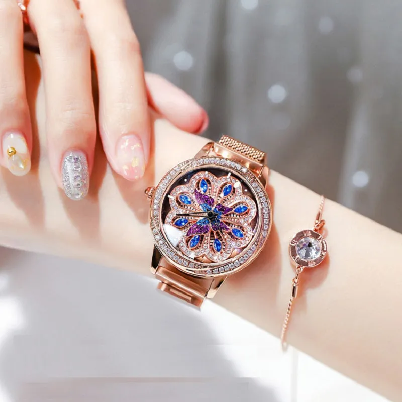 Rotatable Flower Pattern Dial Women's Watch