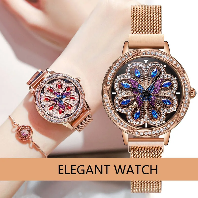 Rotatable Flower Pattern Dial Women's Watch
