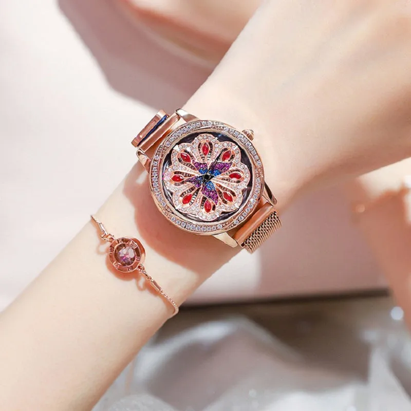 Rotatable Flower Pattern Dial Women's Watch