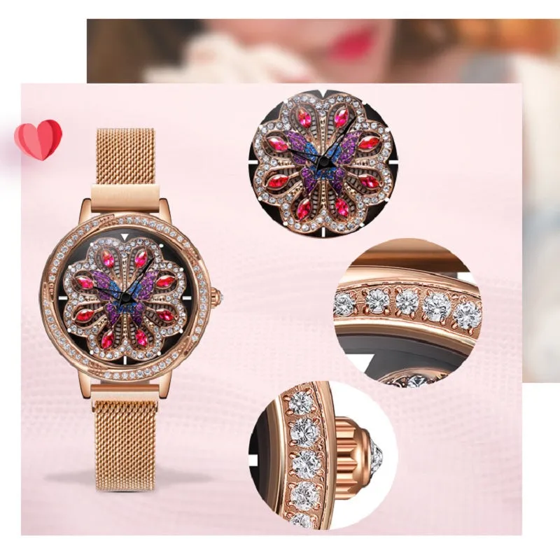 Rotatable Flower Pattern Dial Women's Watch