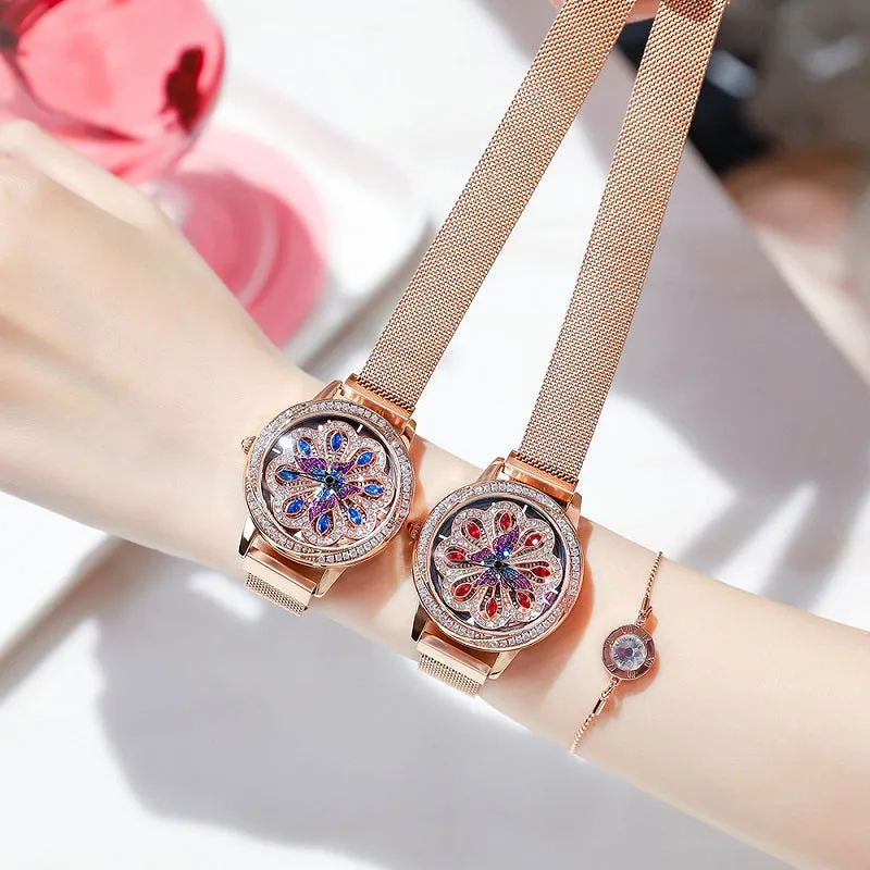Rotatable Flower Pattern Dial Women's Watch