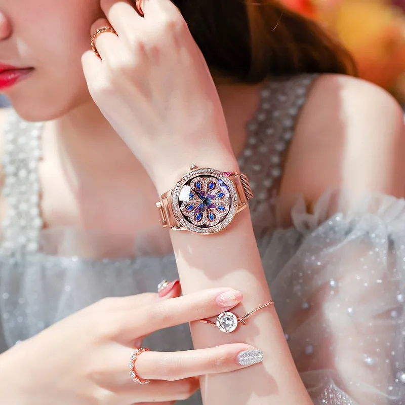 Rotatable Flower Pattern Dial Women's Watch
