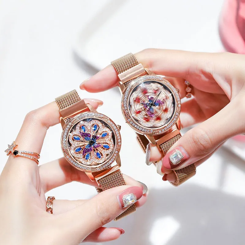 Rotatable Flower Pattern Dial Women's Watch