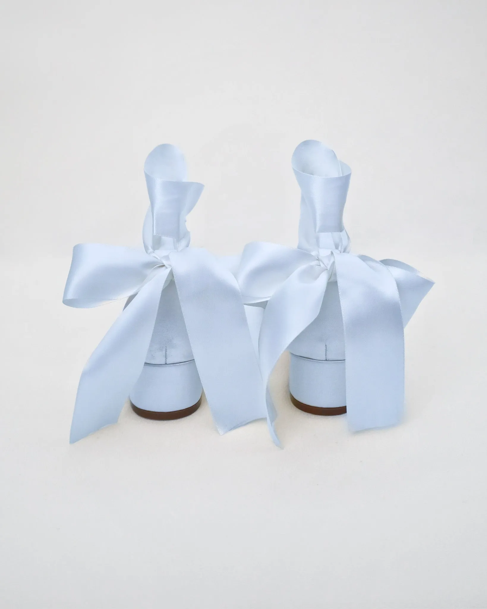 Round Toe Satin Block Heel with Wrapped Ribbon Tie