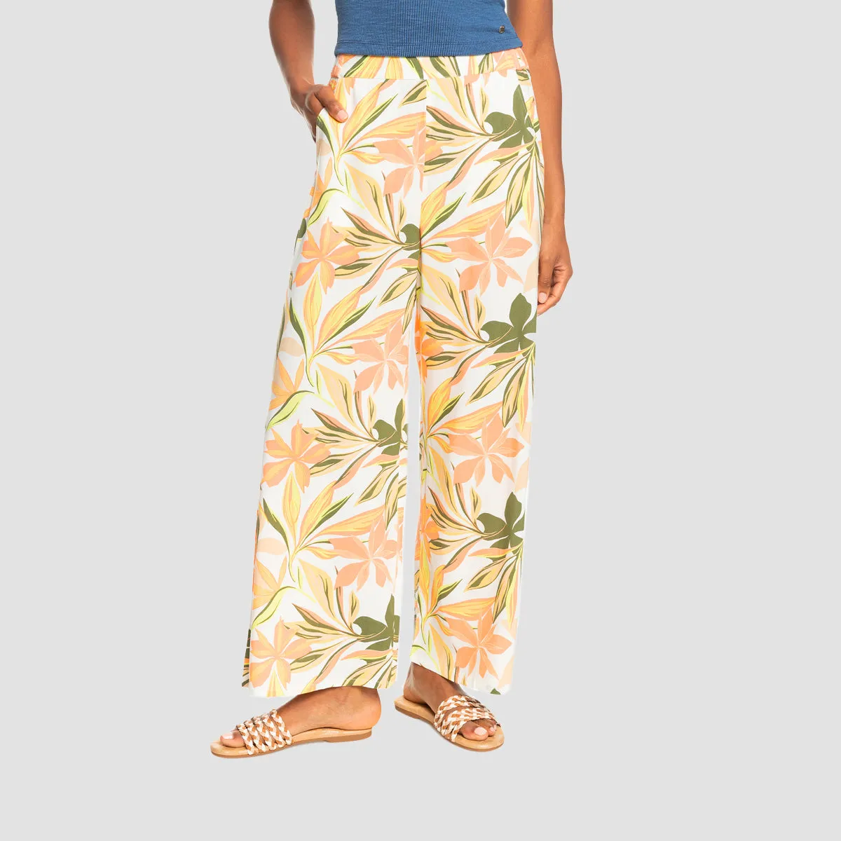 Roxy Midnight High Pants Snow White Subtly Salty Multic - Womens