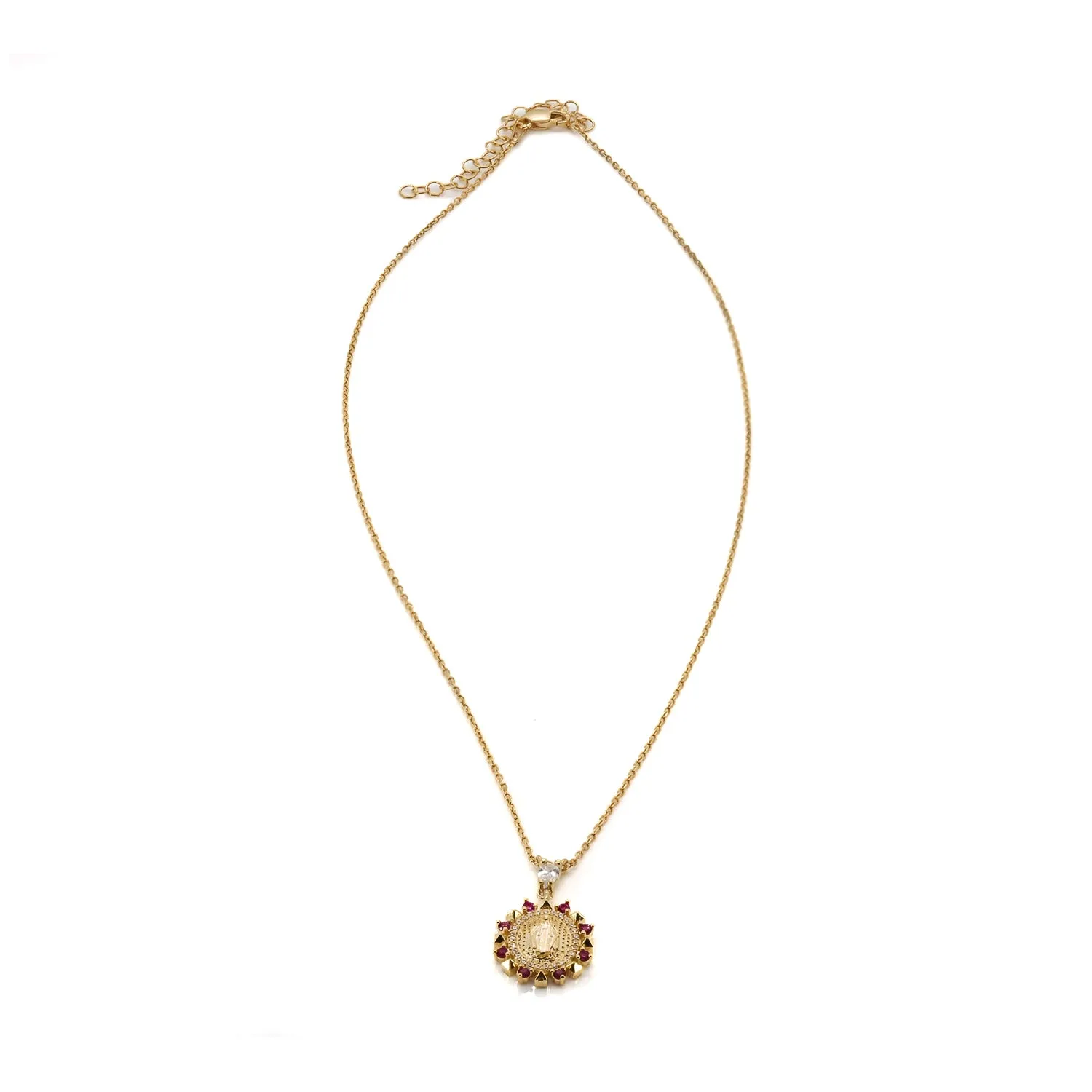 Ruby & Diamond Virgin Mary Pendant Gold Chain Necklace