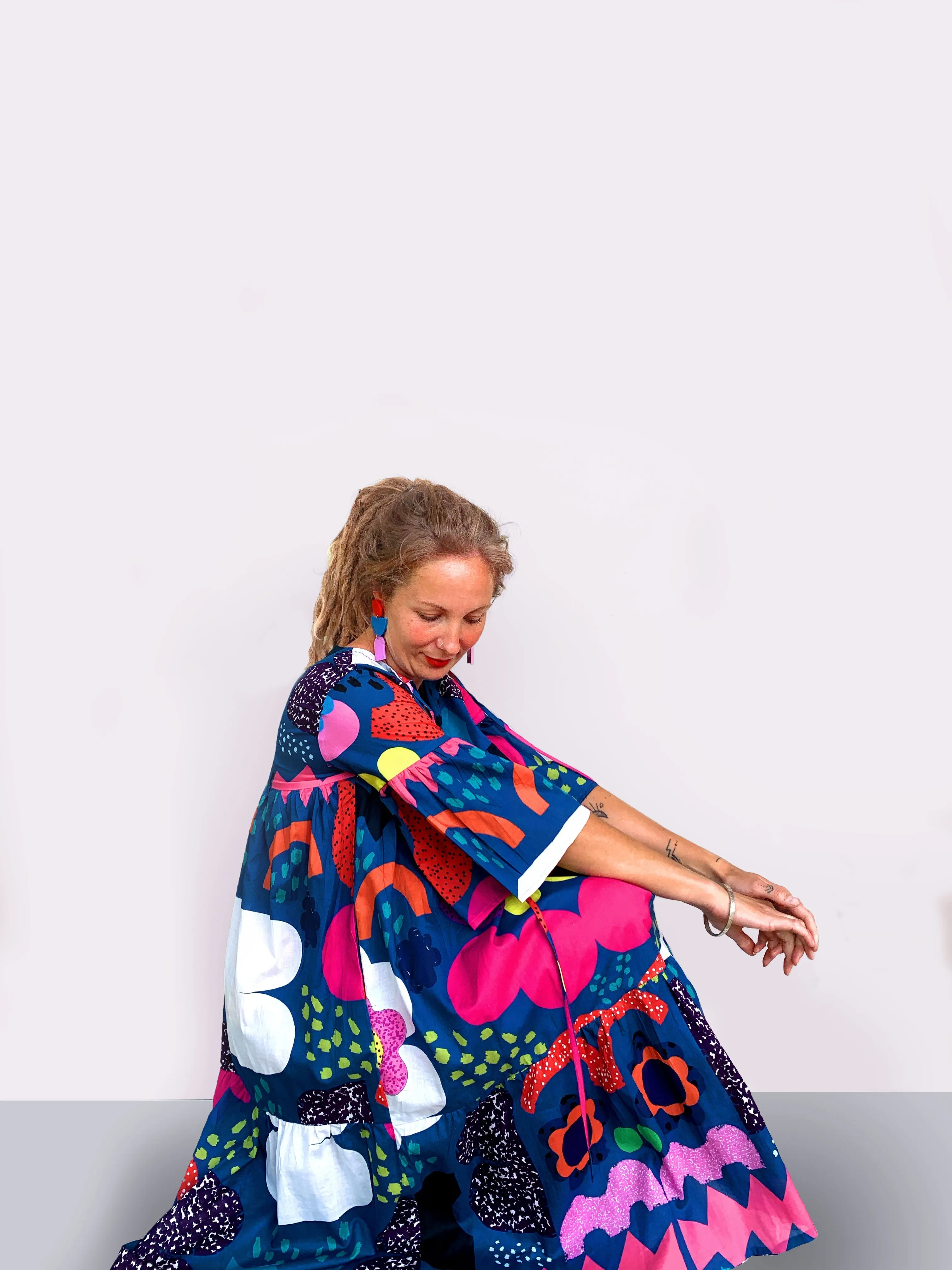 (SAMPLES) Blue Kooki dress 100% seersucker cotton (darker & brighter print)