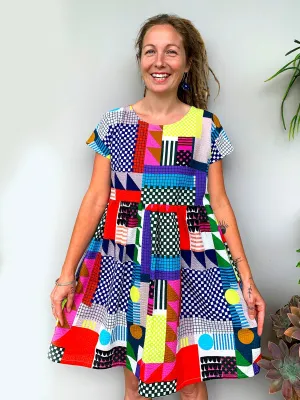 (SAMPLES) Lumo Check pleated 100% seersucker cotton dress (cap sleeve)