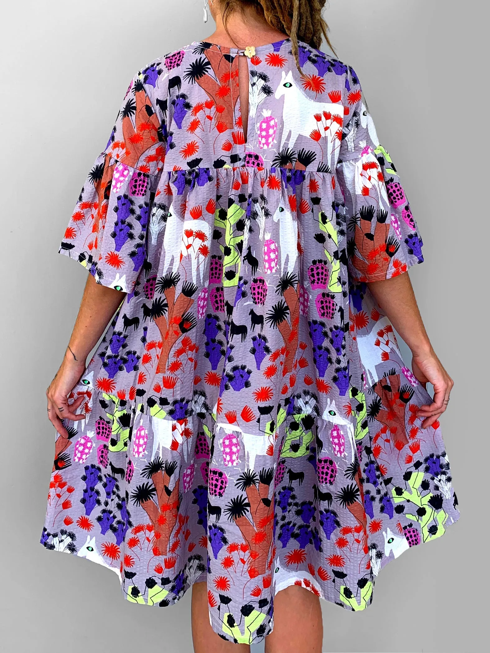 (SAMPLES) Lumo Glow Cacti dress 100% seersucker cotton