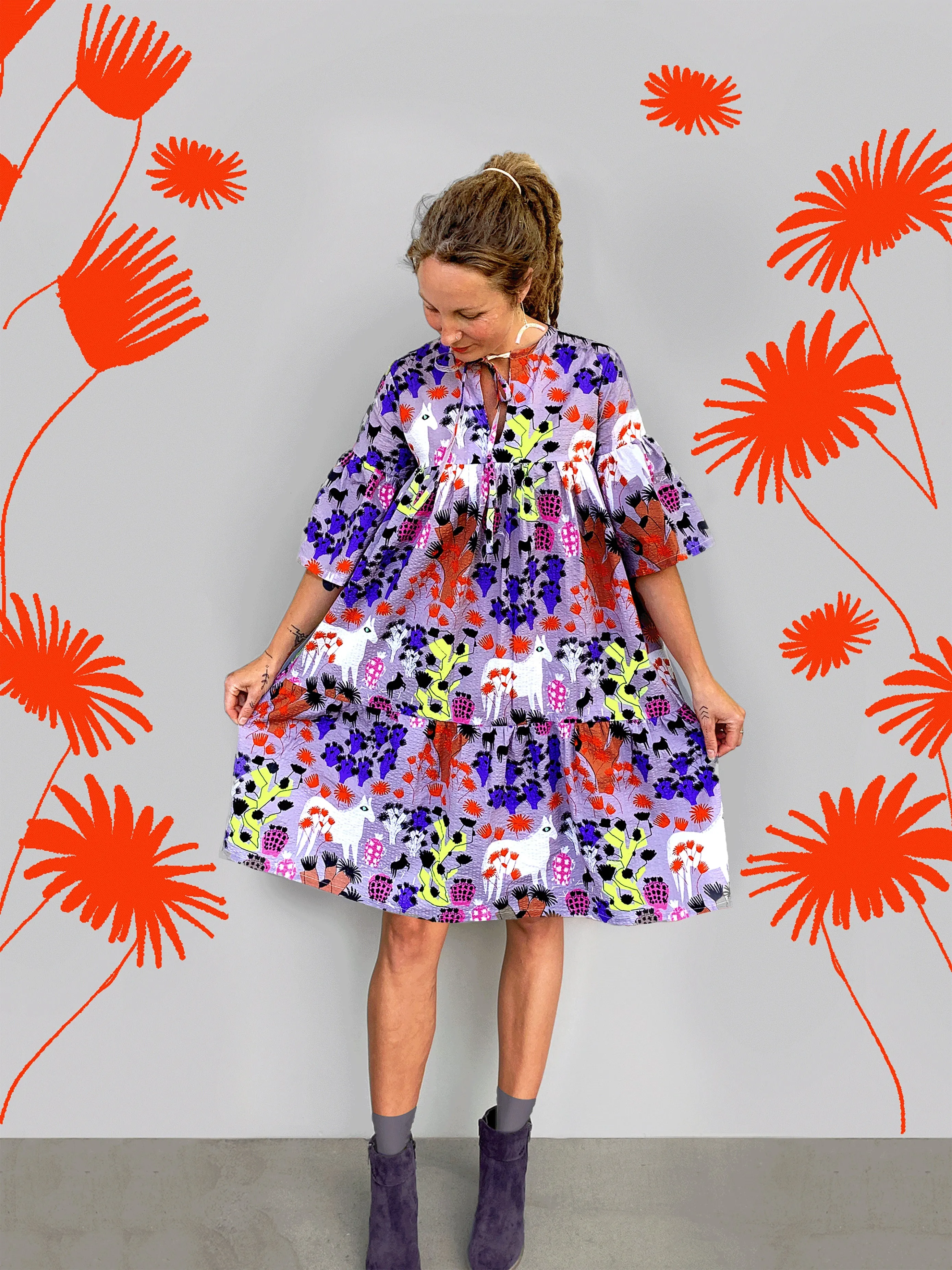 (SAMPLES) Lumo Glow Cacti dress 100% seersucker cotton