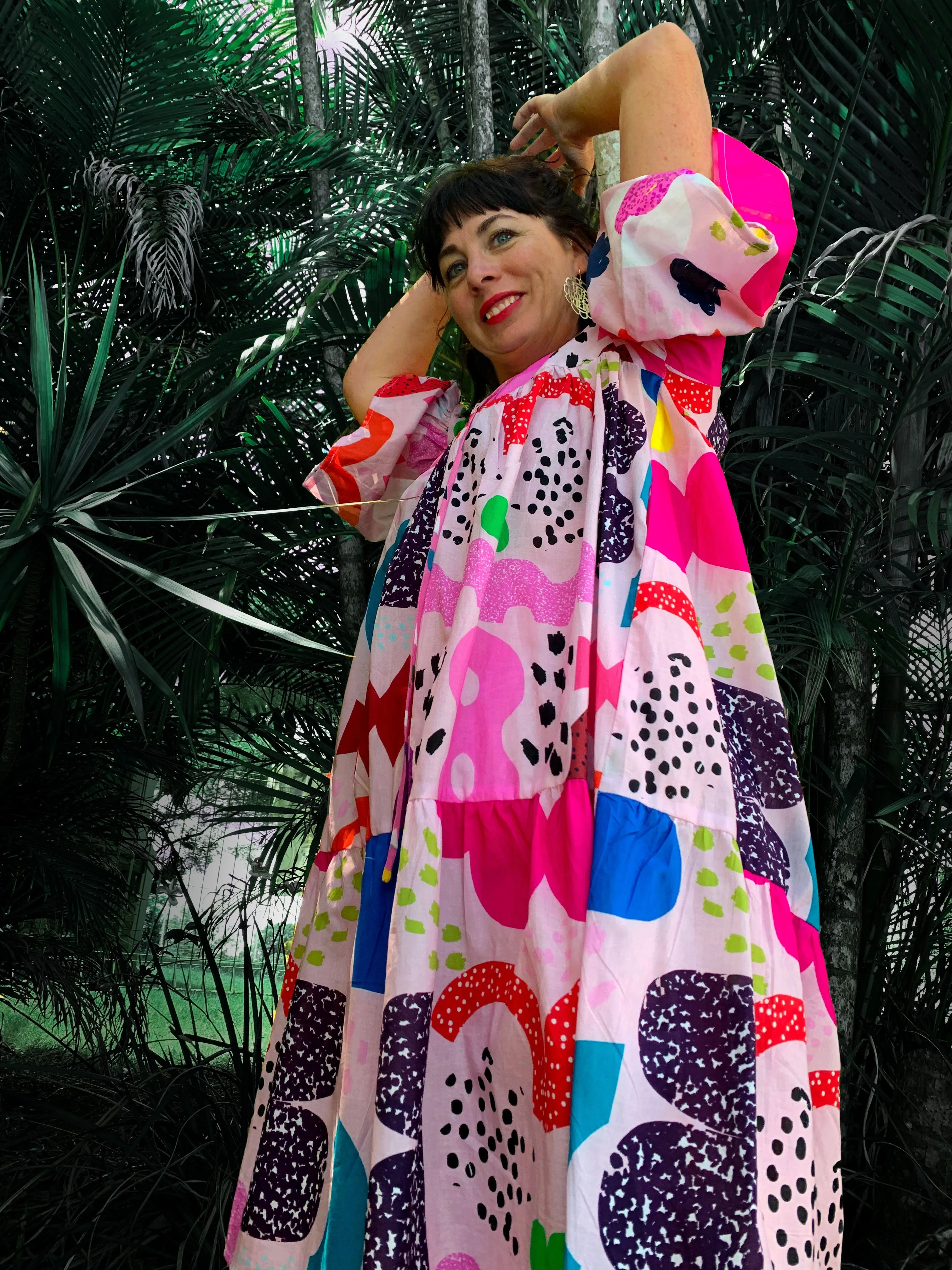 (SAMPLES) Peach Kooki dress 100% seersucker cotton  (brighter print)