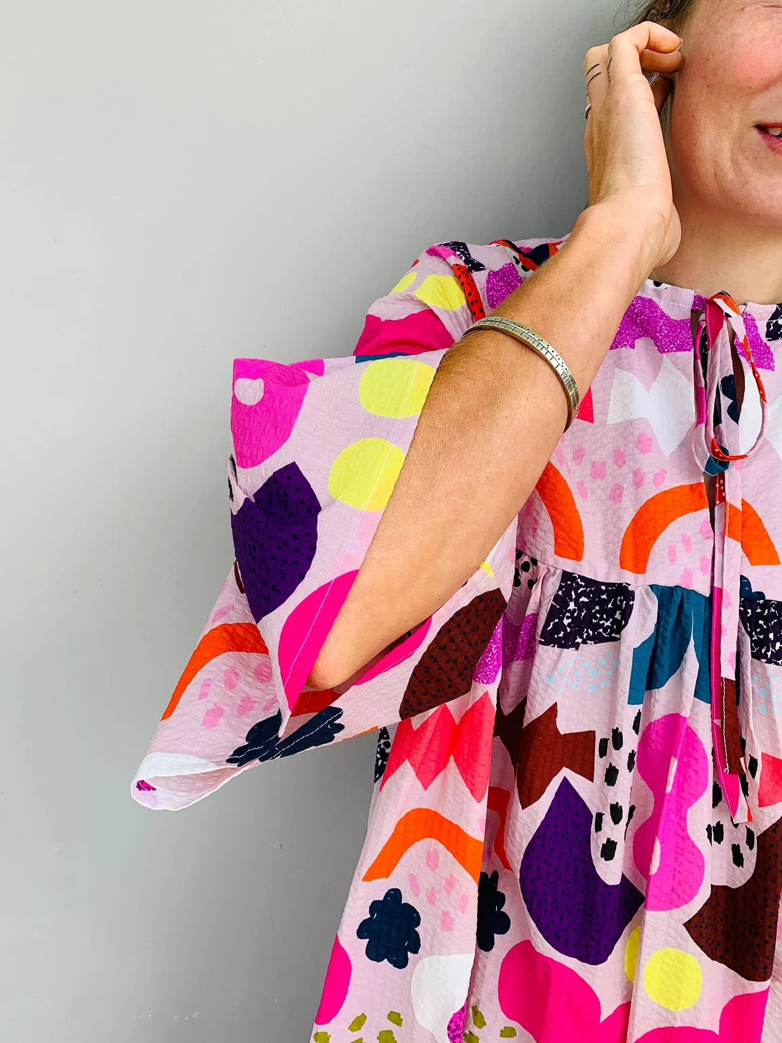 (SAMPLES) Peach Kooki dress 100% seersucker cotton  (brighter print)