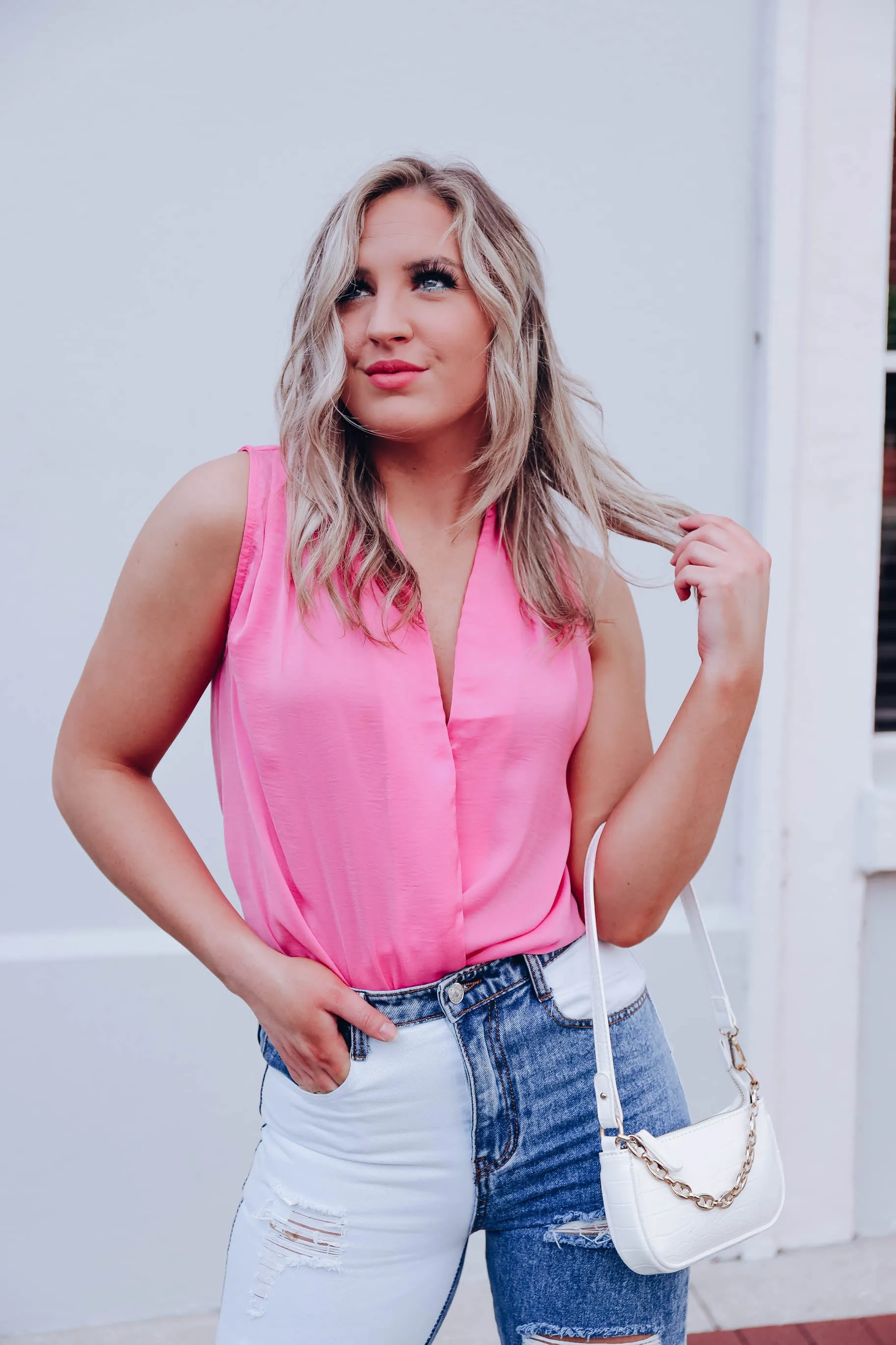 Sandie Satin Surplice Bodysuit - Pink