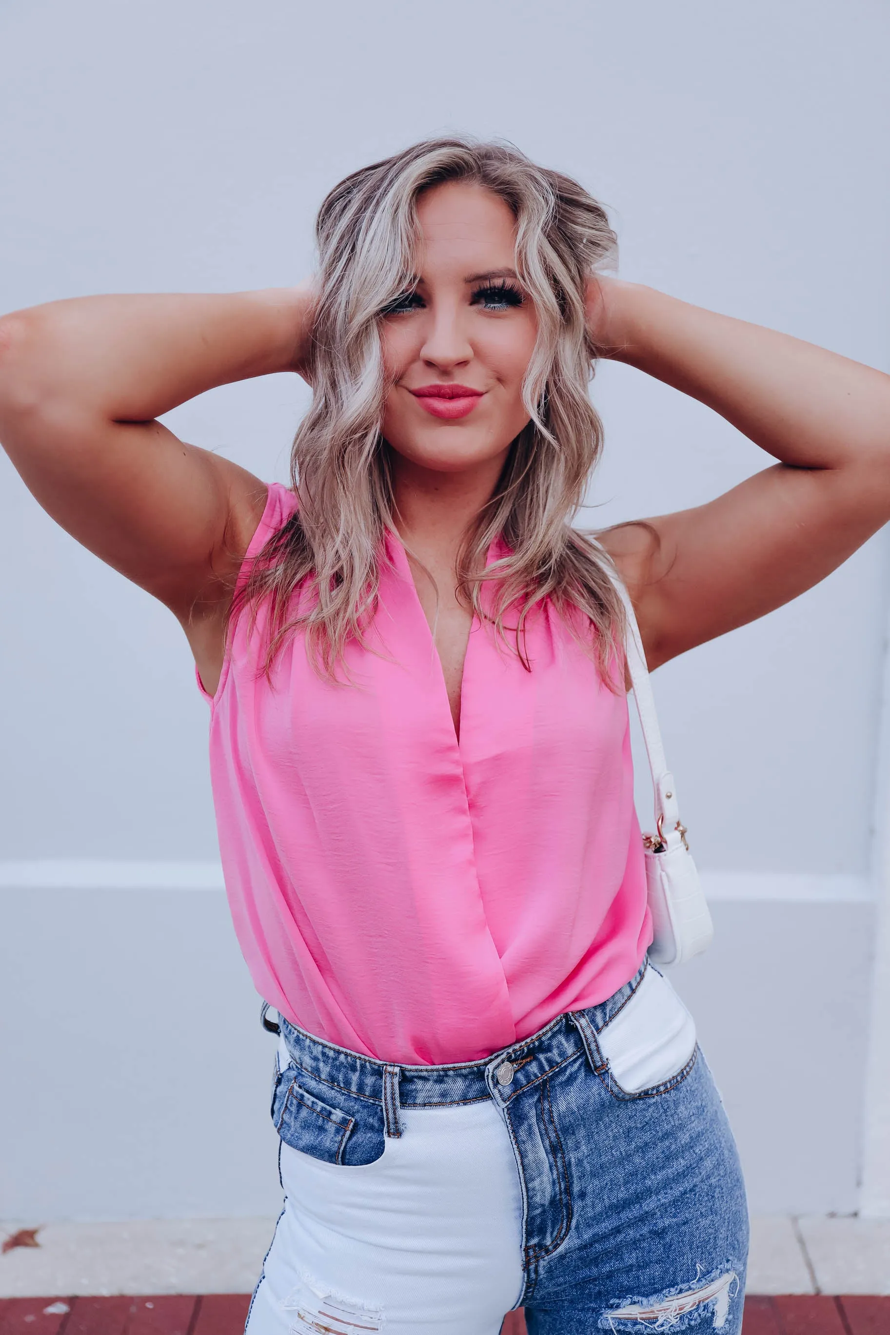 Sandie Satin Surplice Bodysuit - Pink
