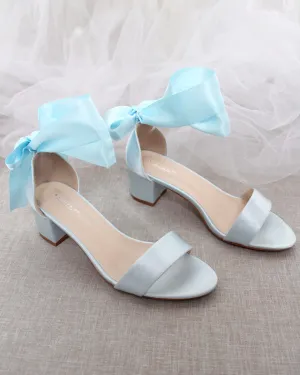 Satin Block Heel Sandal with Wrapped Ribbon Tie