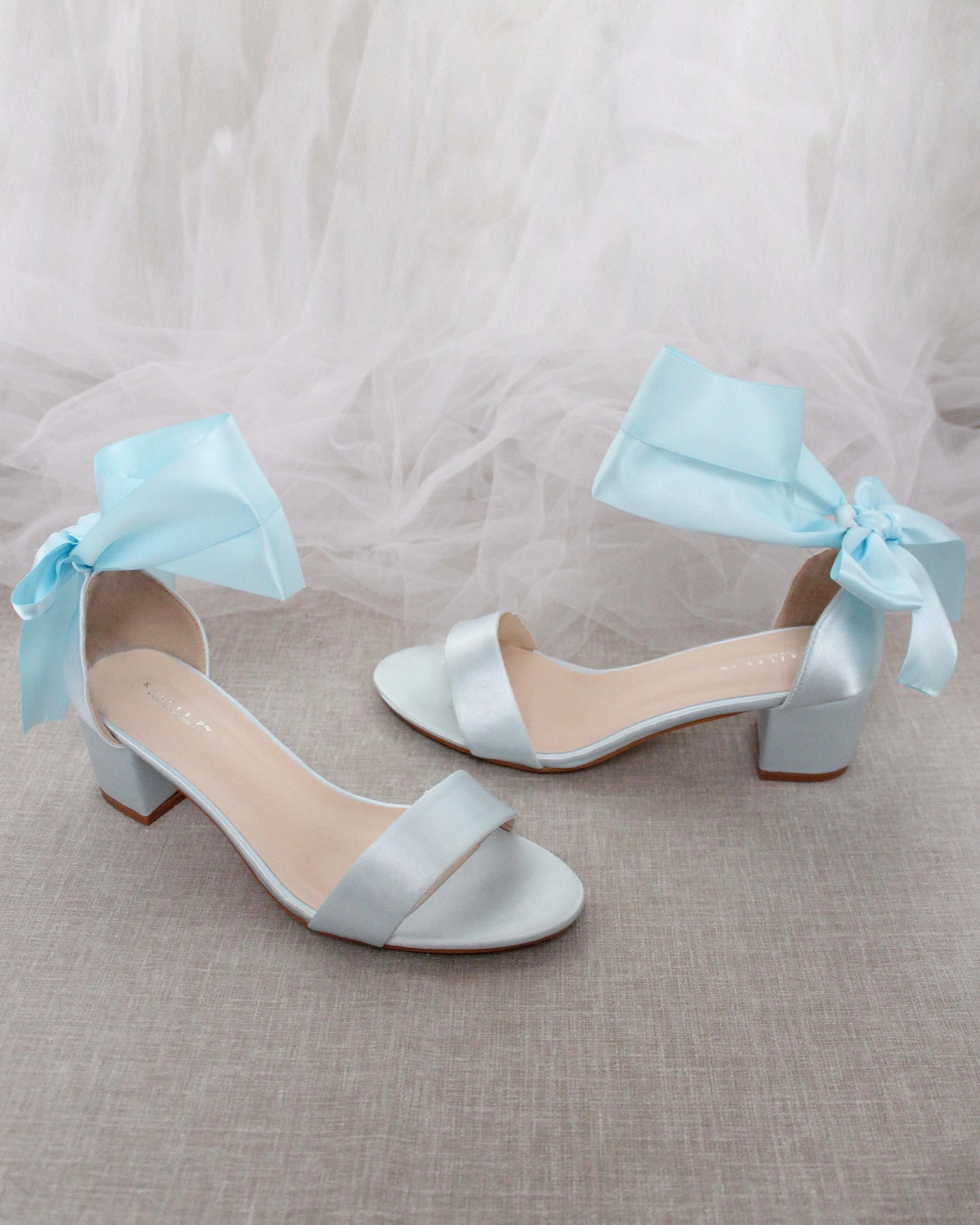 Satin Block Heel Sandal with Wrapped Ribbon Tie
