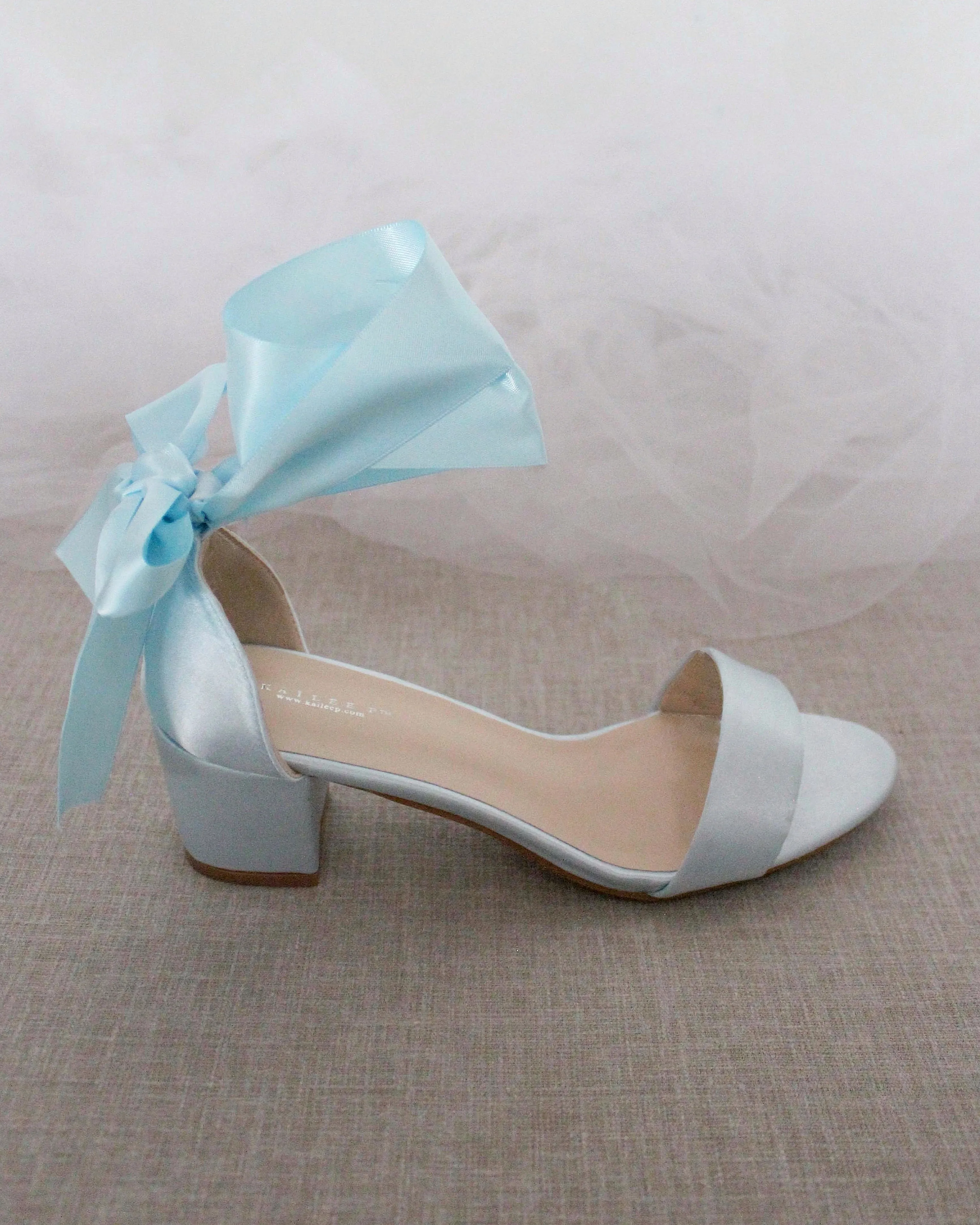 Satin Block Heel Sandal with Wrapped Ribbon Tie