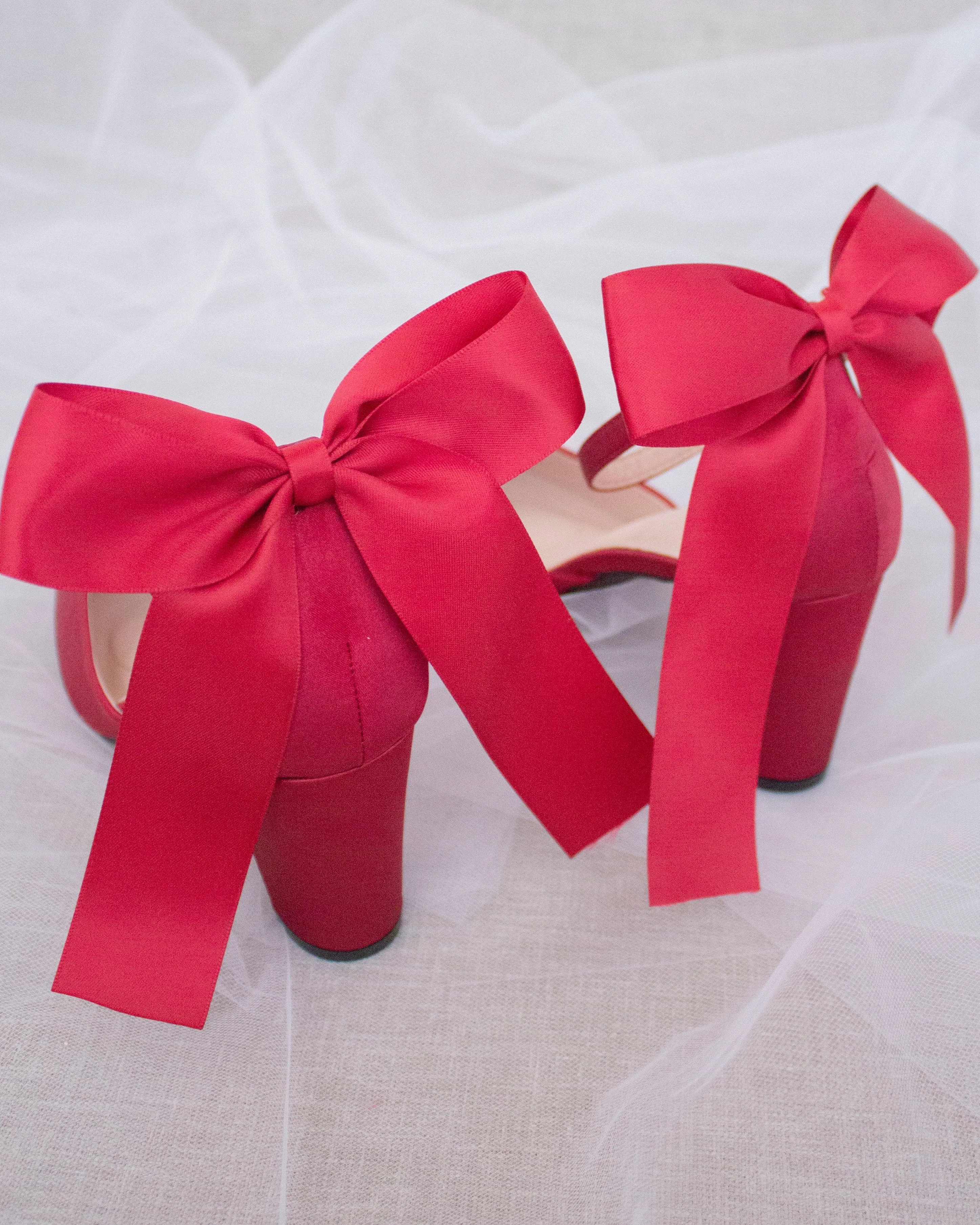 Satin Block Heel with Satin Back Bow