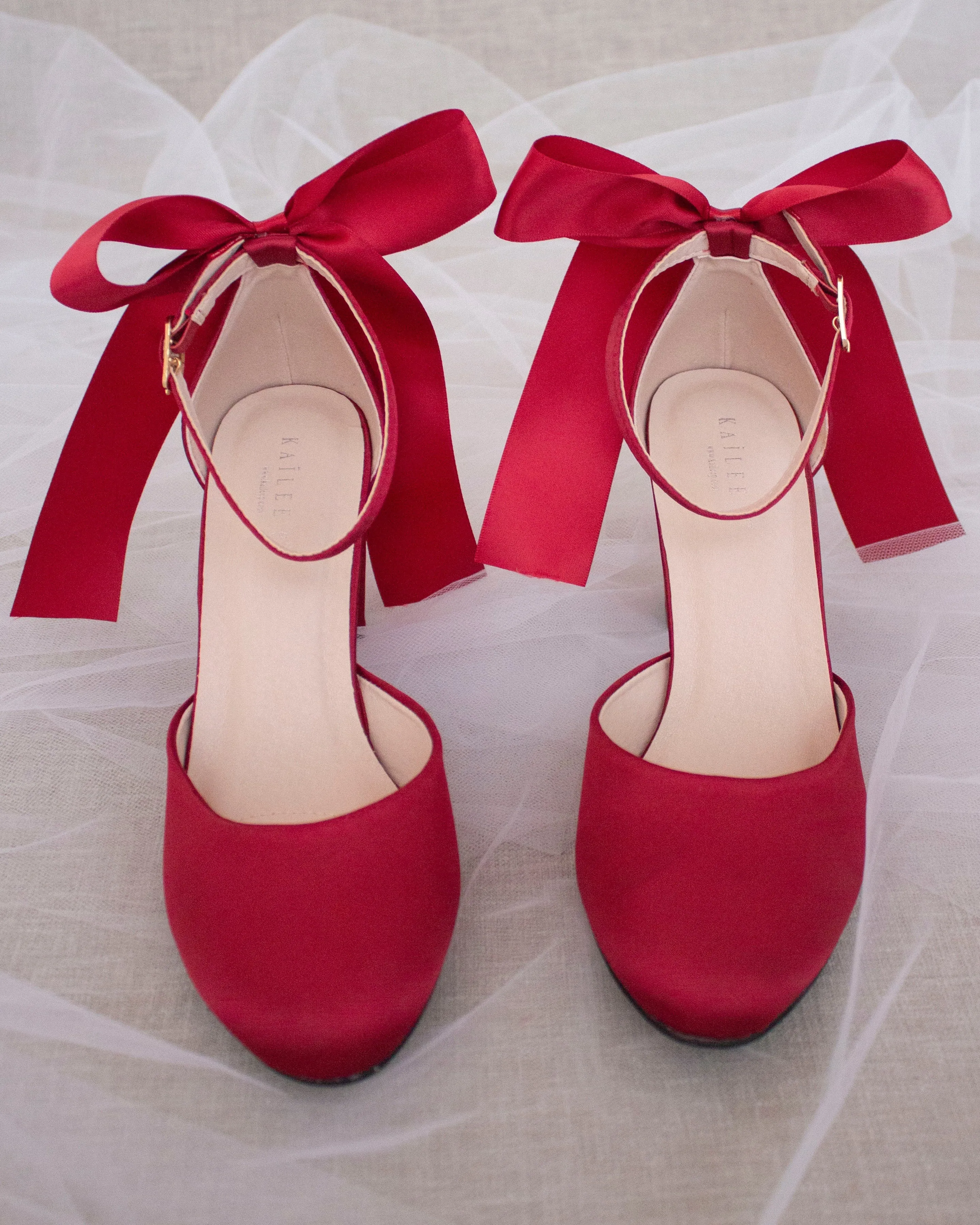 Satin Block Heel with Satin Back Bow