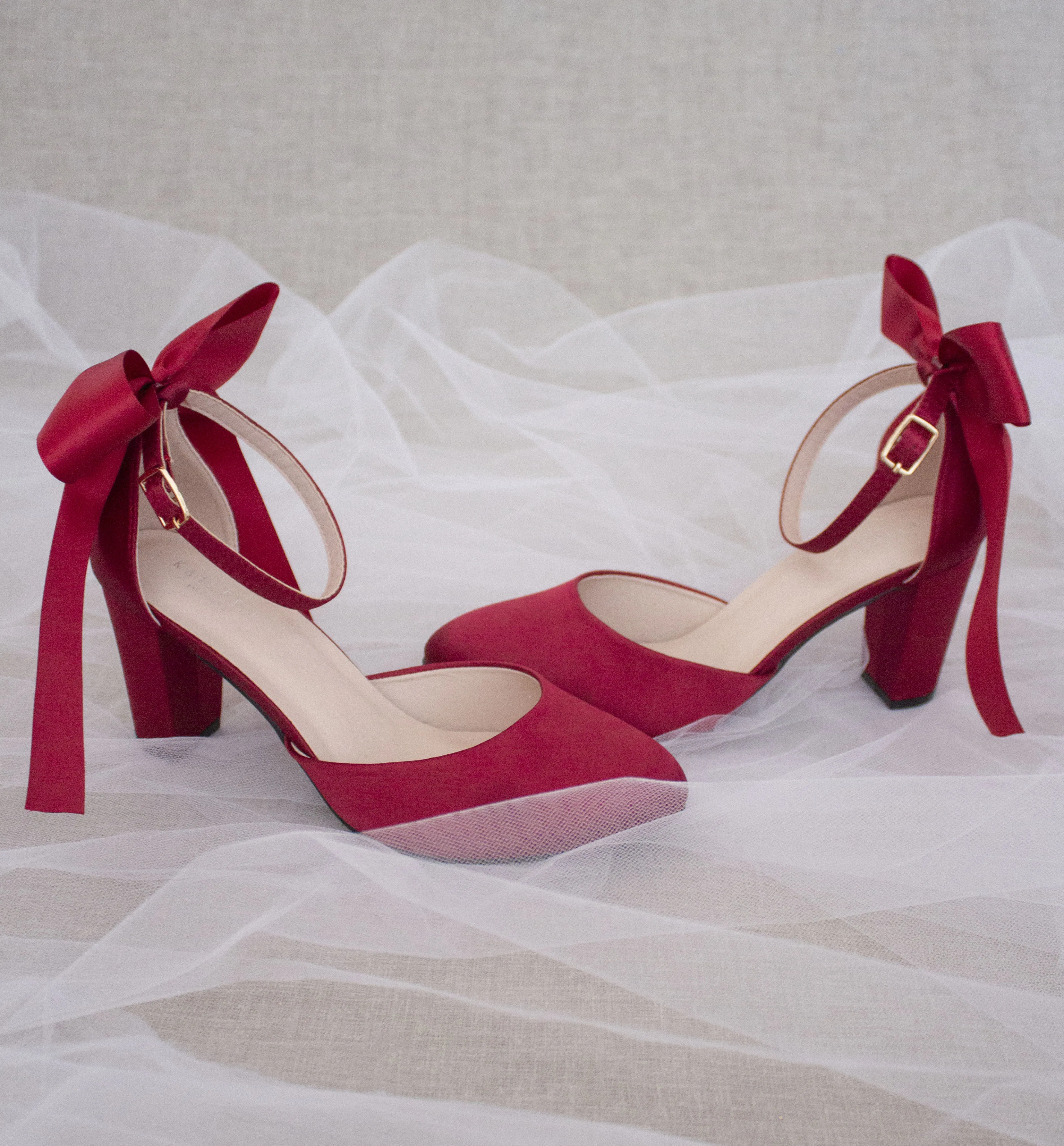 Satin Block Heel with Satin Back Bow