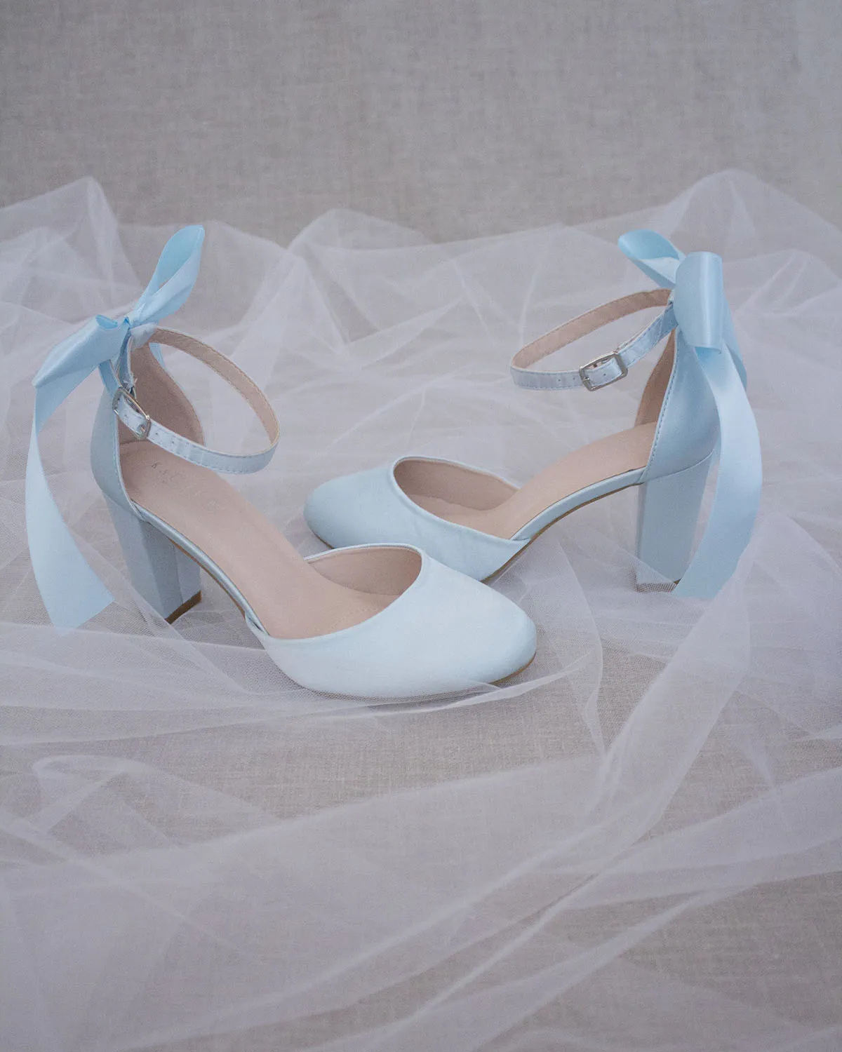 Satin Block Heel with Satin Back Bow