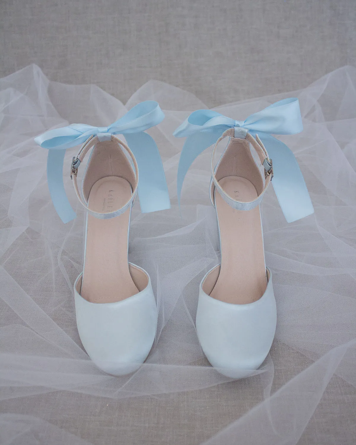 Satin Block Heel with Satin Back Bow