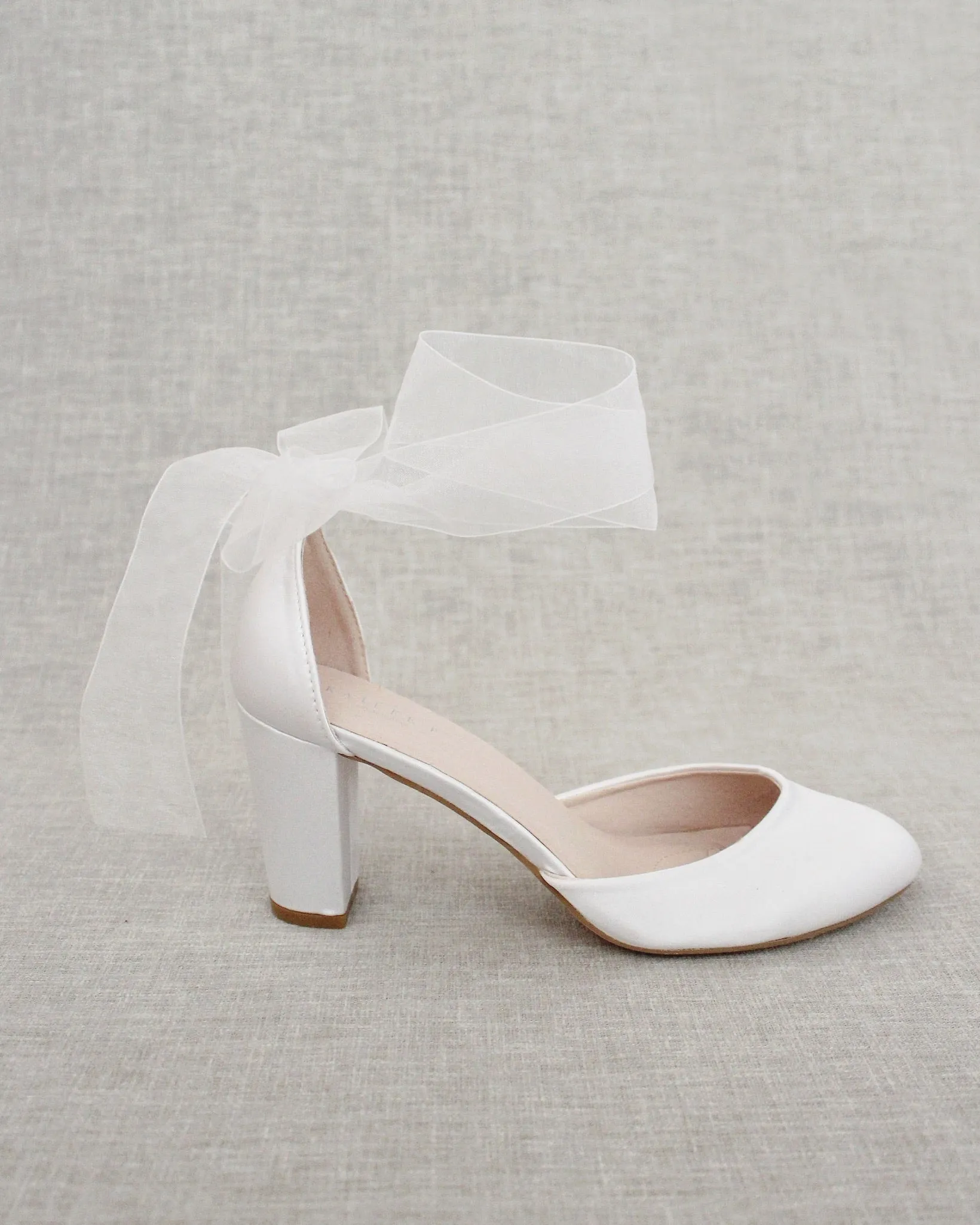 Satin Block Heel with Wrapped Ankle Tie