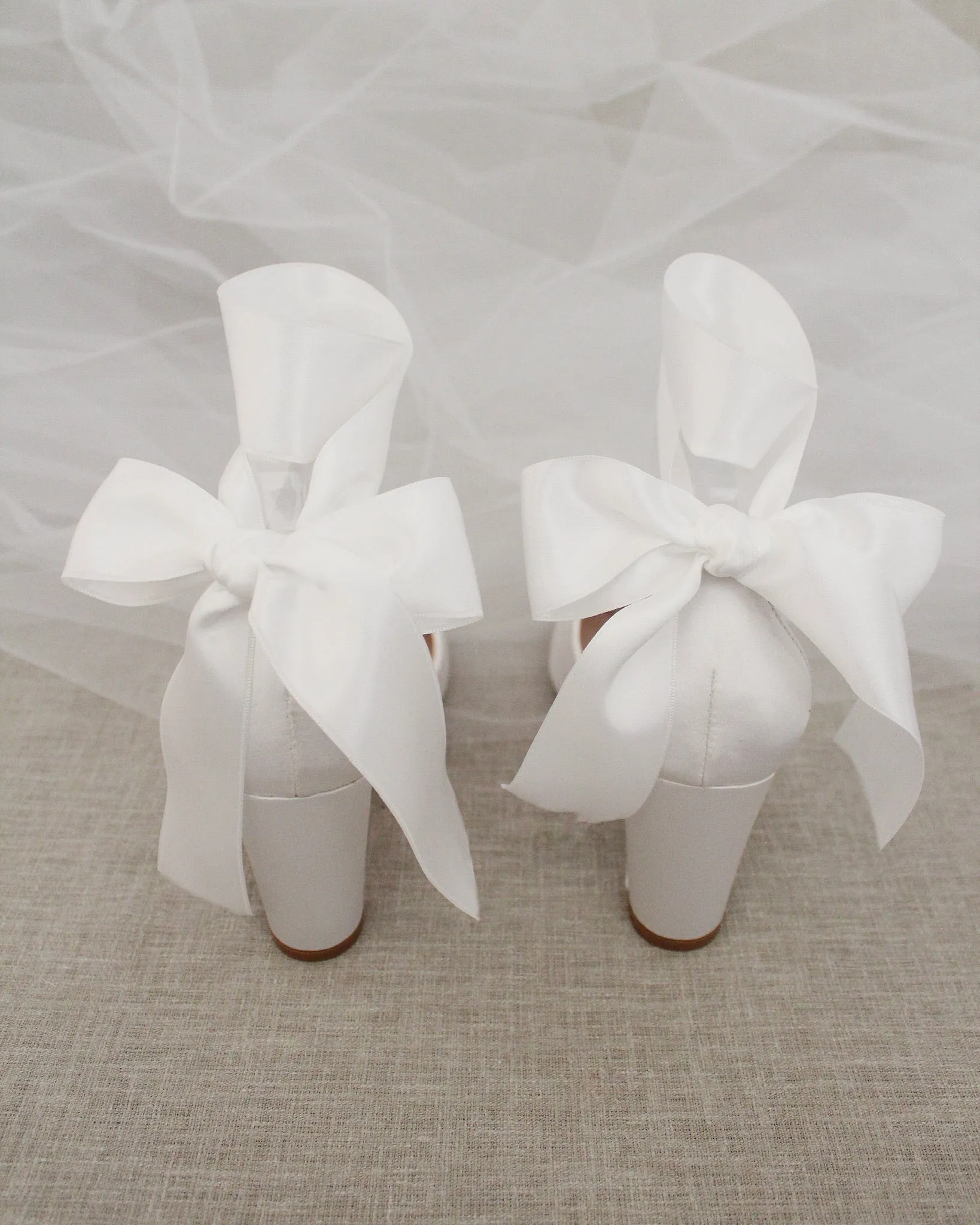 Satin Block Heel with Wrapped Ankle Tie