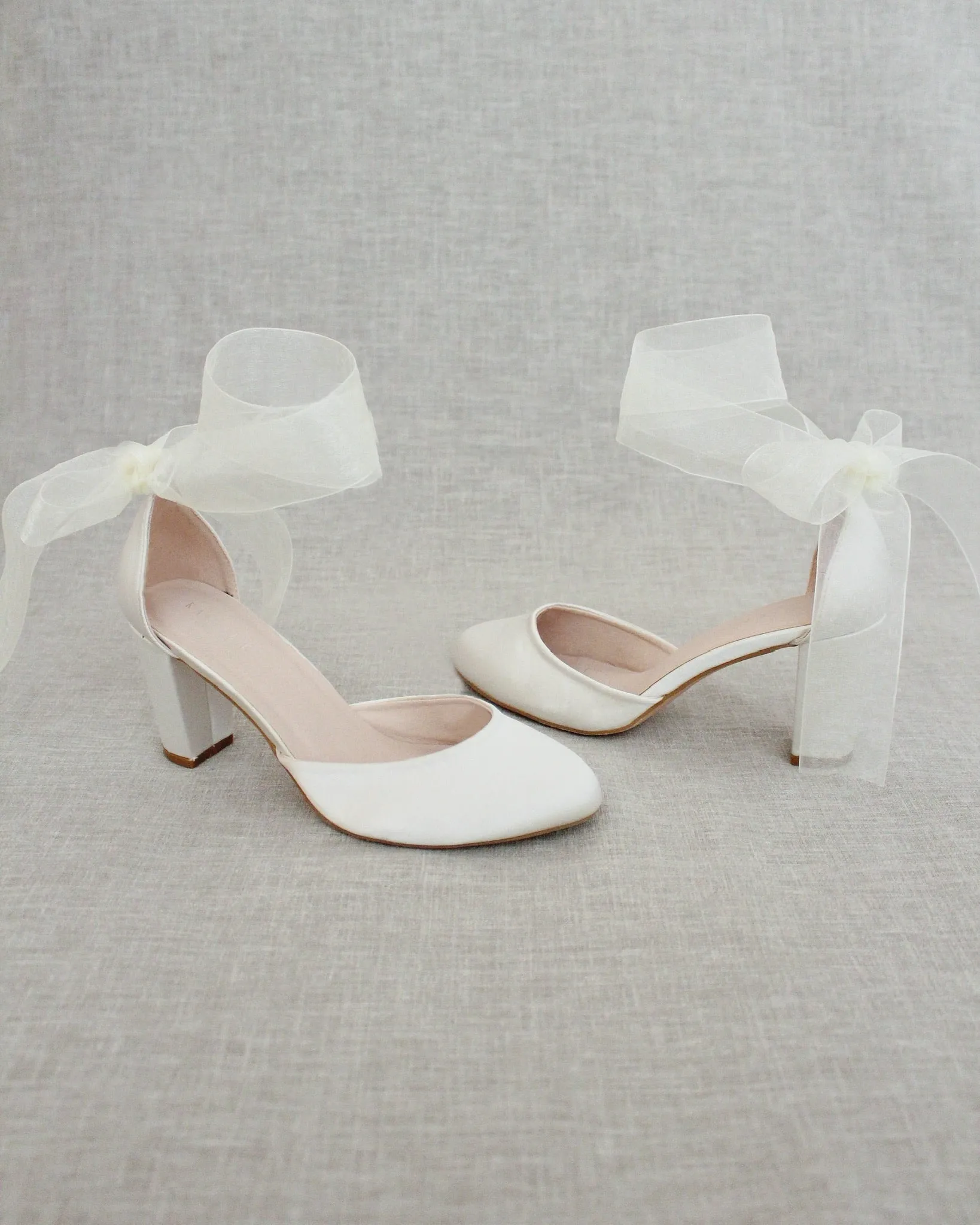 Satin Block Heel with Wrapped Ankle Tie