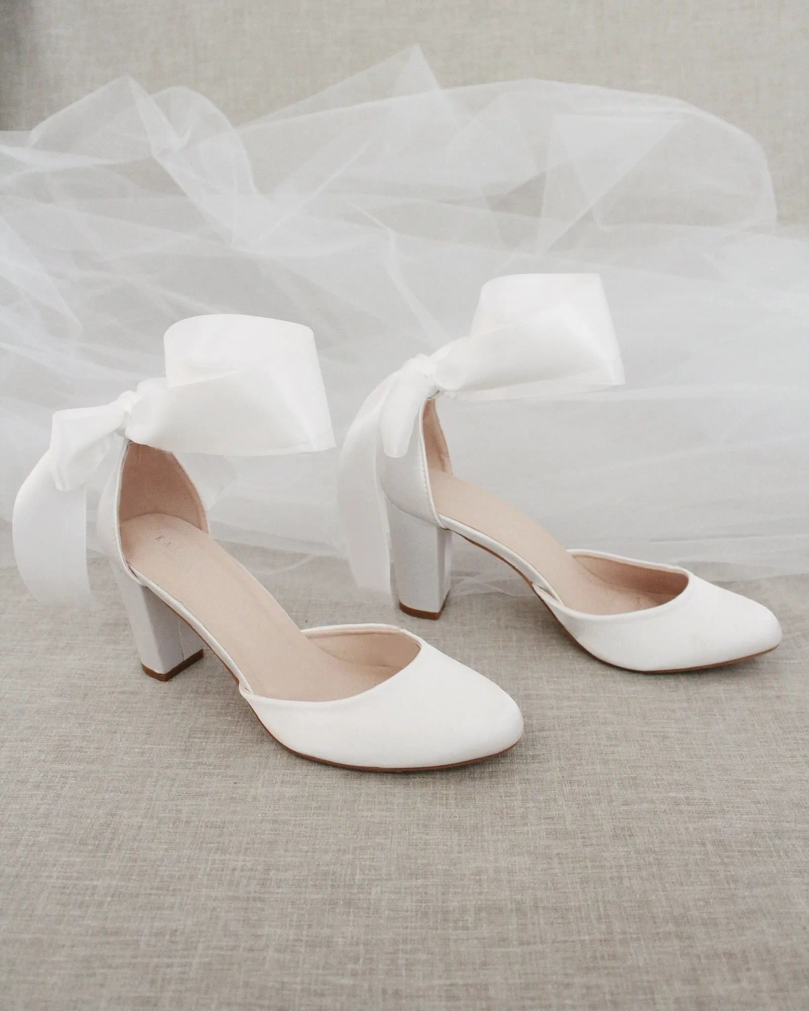 Satin Block Heel with Wrapped Ankle Tie