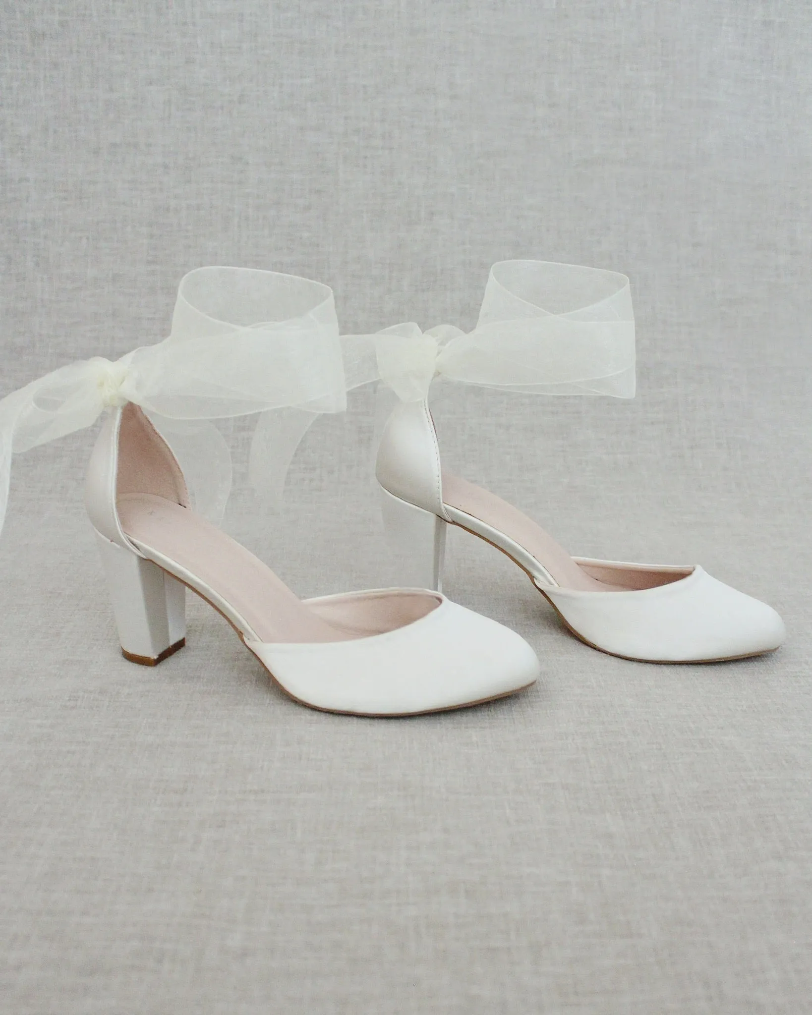 Satin Block Heel with Wrapped Ankle Tie