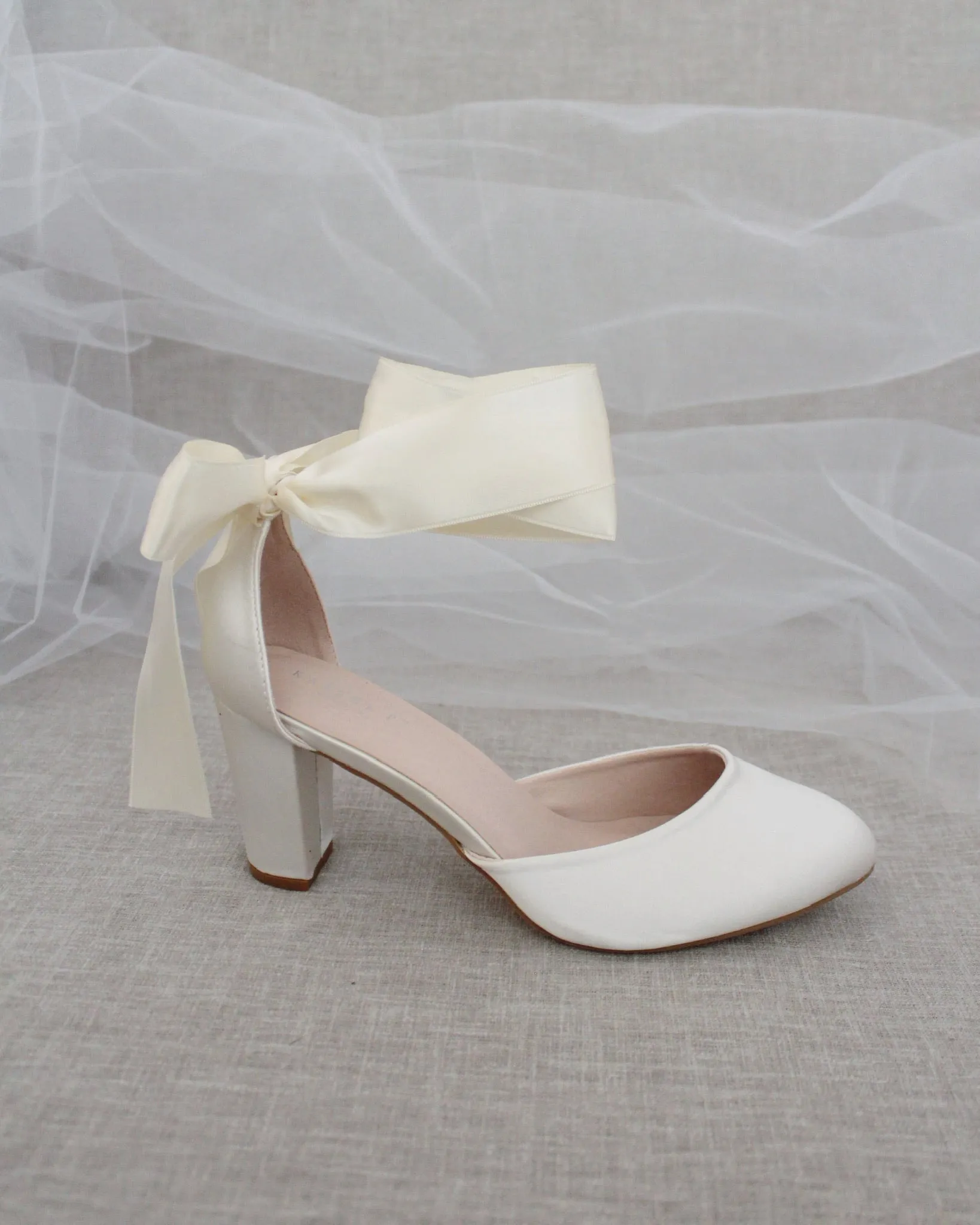 Satin Block Heel with Wrapped Ankle Tie