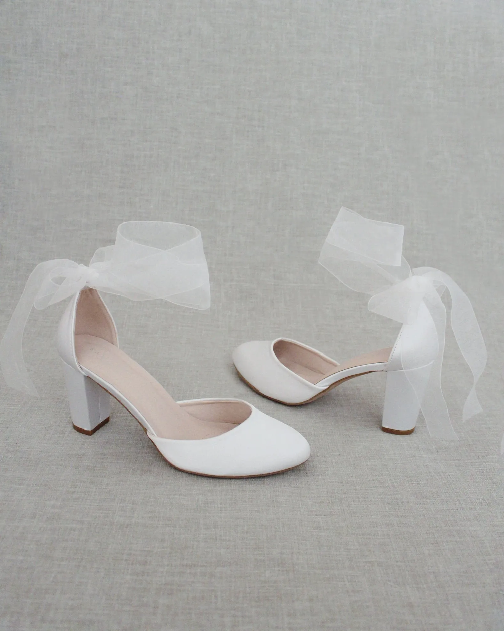 Satin Block Heel with Wrapped Ankle Tie