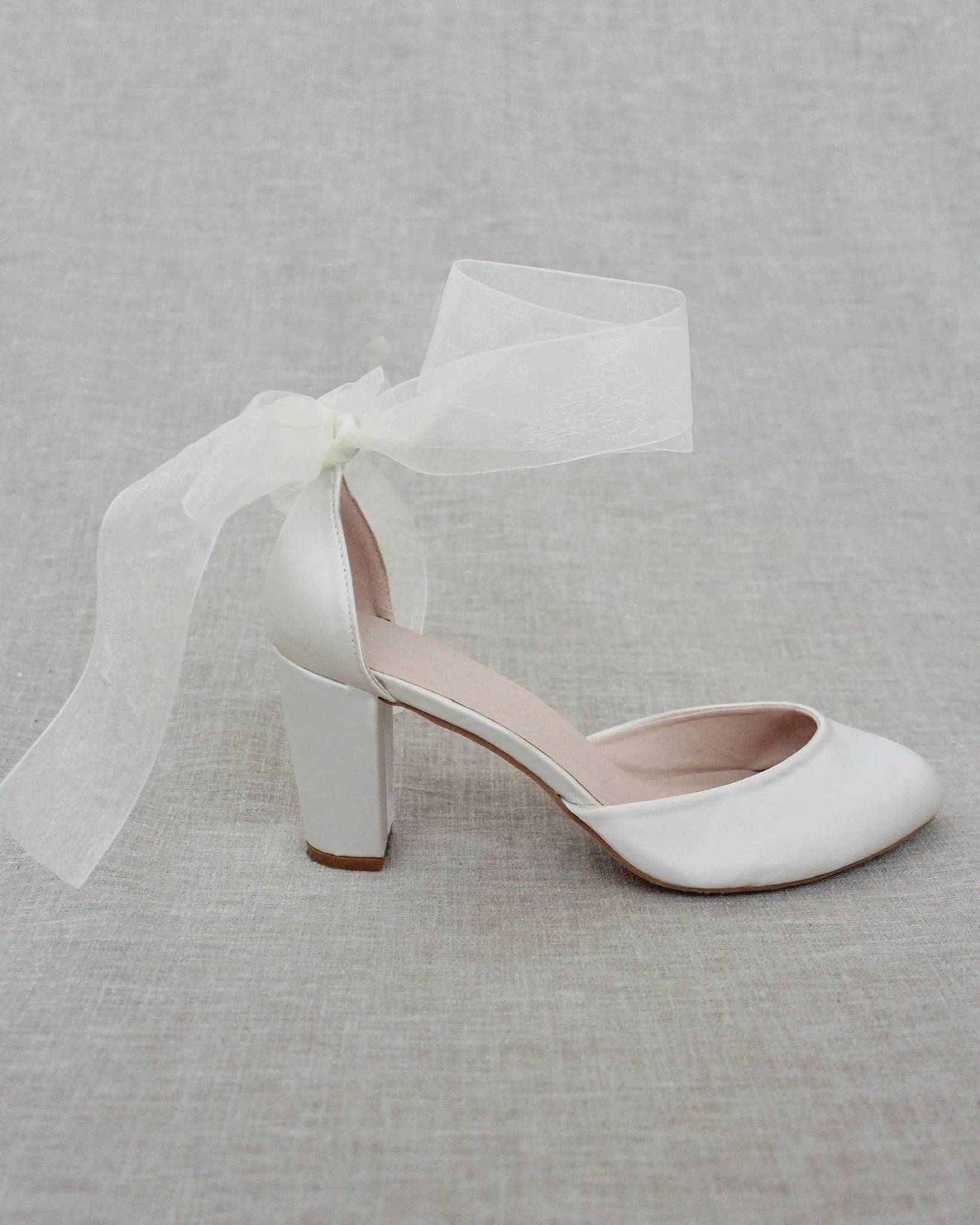 Satin Block Heel with Wrapped Ankle Tie