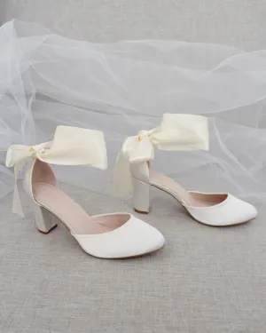 Satin Block Heel with Wrapped Ankle Tie