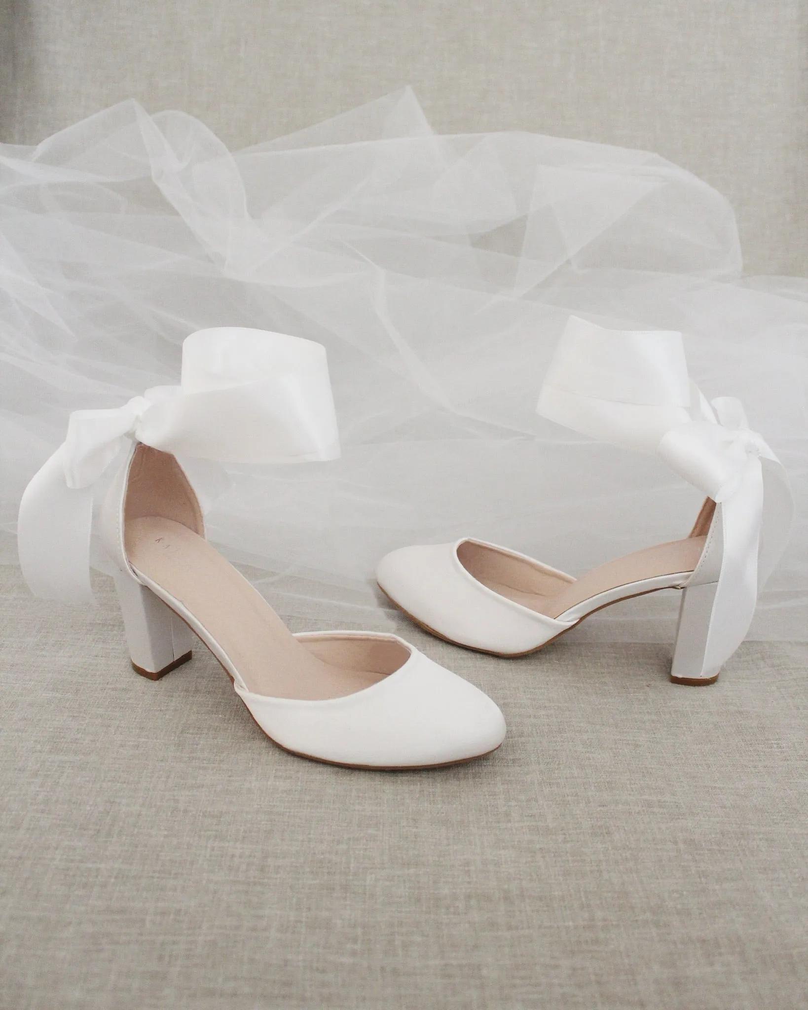 Satin Block Heel with Wrapped Ankle Tie