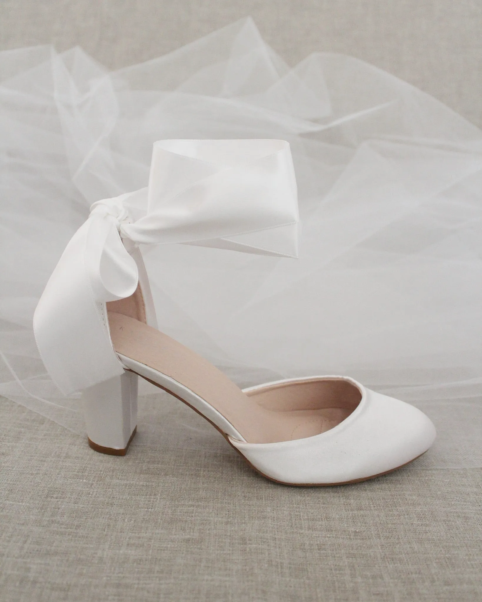 Satin Block Heel with Wrapped Ankle Tie