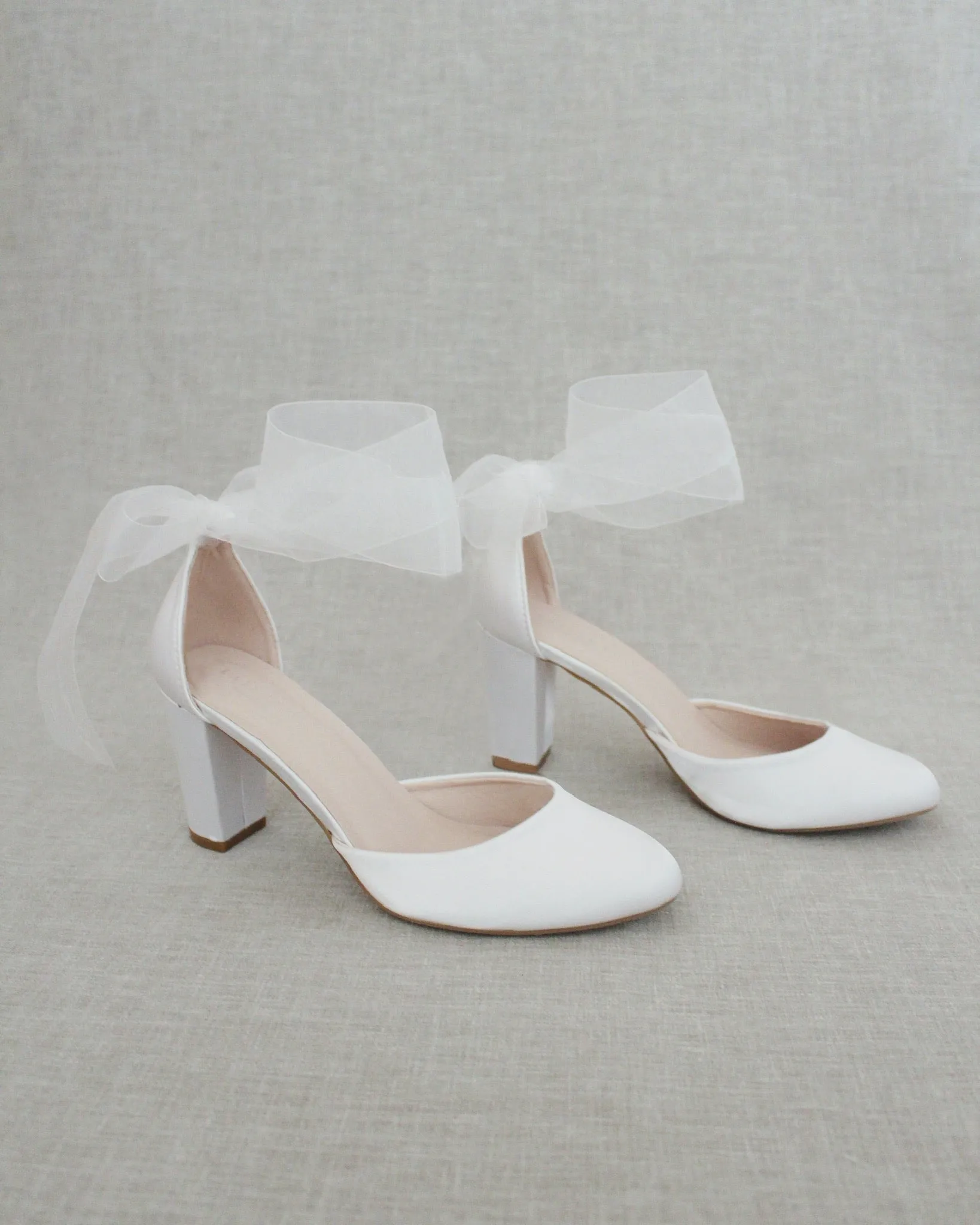 Satin Block Heel with Wrapped Ankle Tie