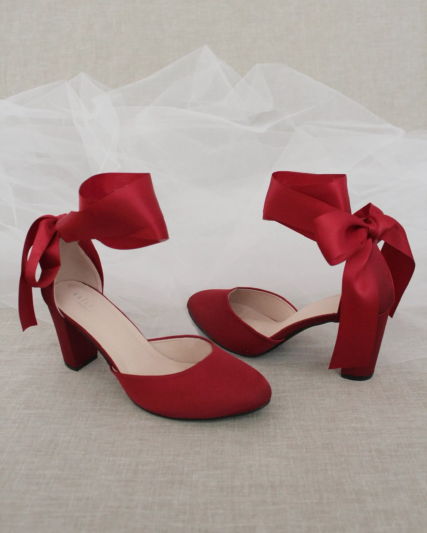 Satin Block Heel with Wrapped Satin Tie