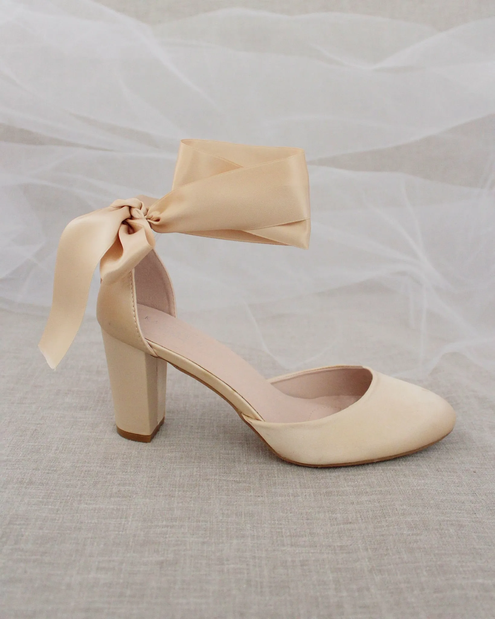 Satin Block Heel with Wrapped Satin Tie