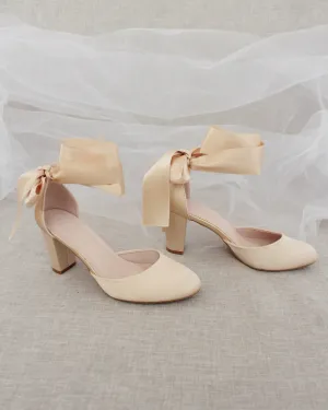 Satin Block Heel with Wrapped Satin Tie