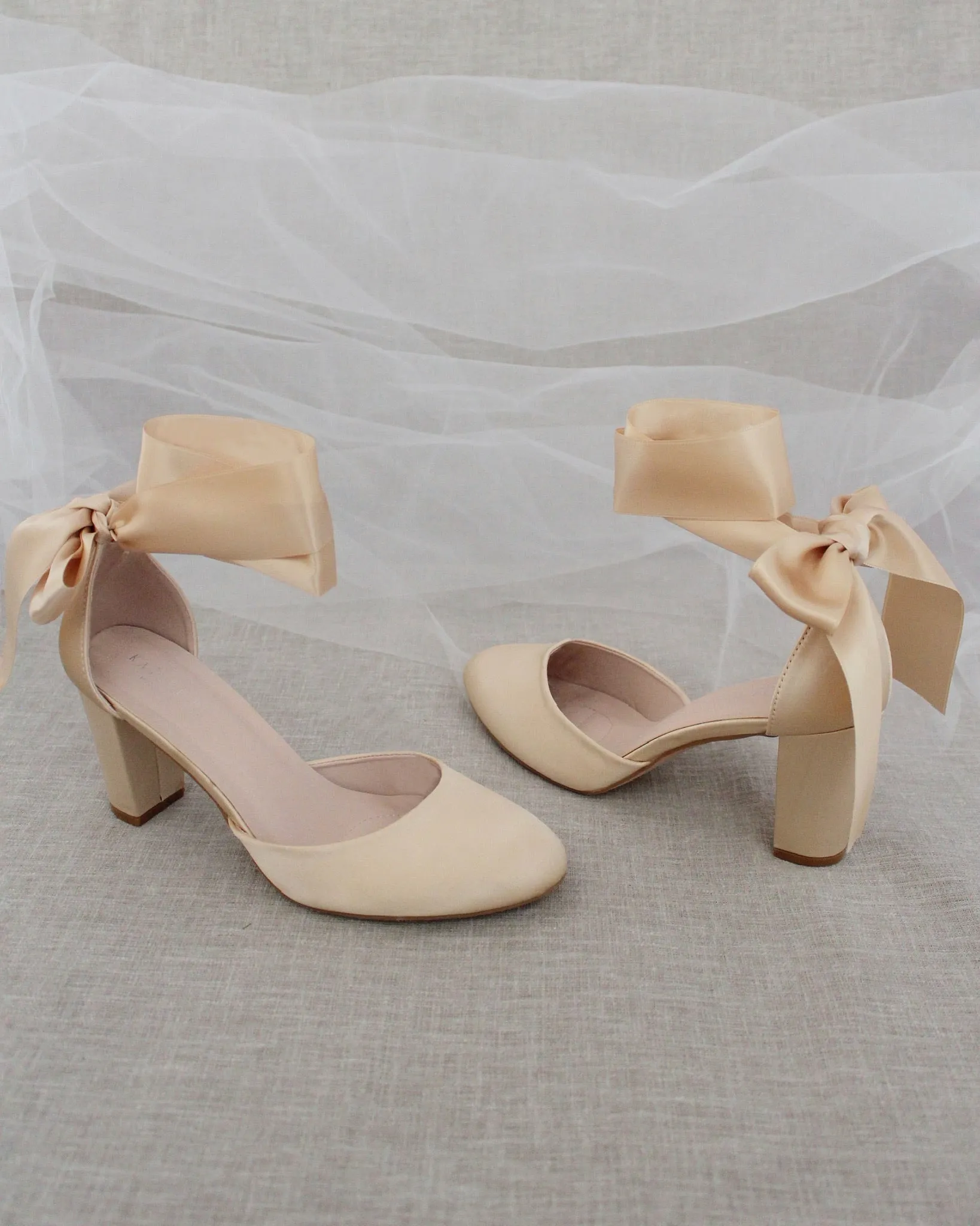 Satin Block Heel with Wrapped Satin Tie