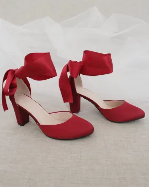 Satin Block Heel with Wrapped Satin Tie