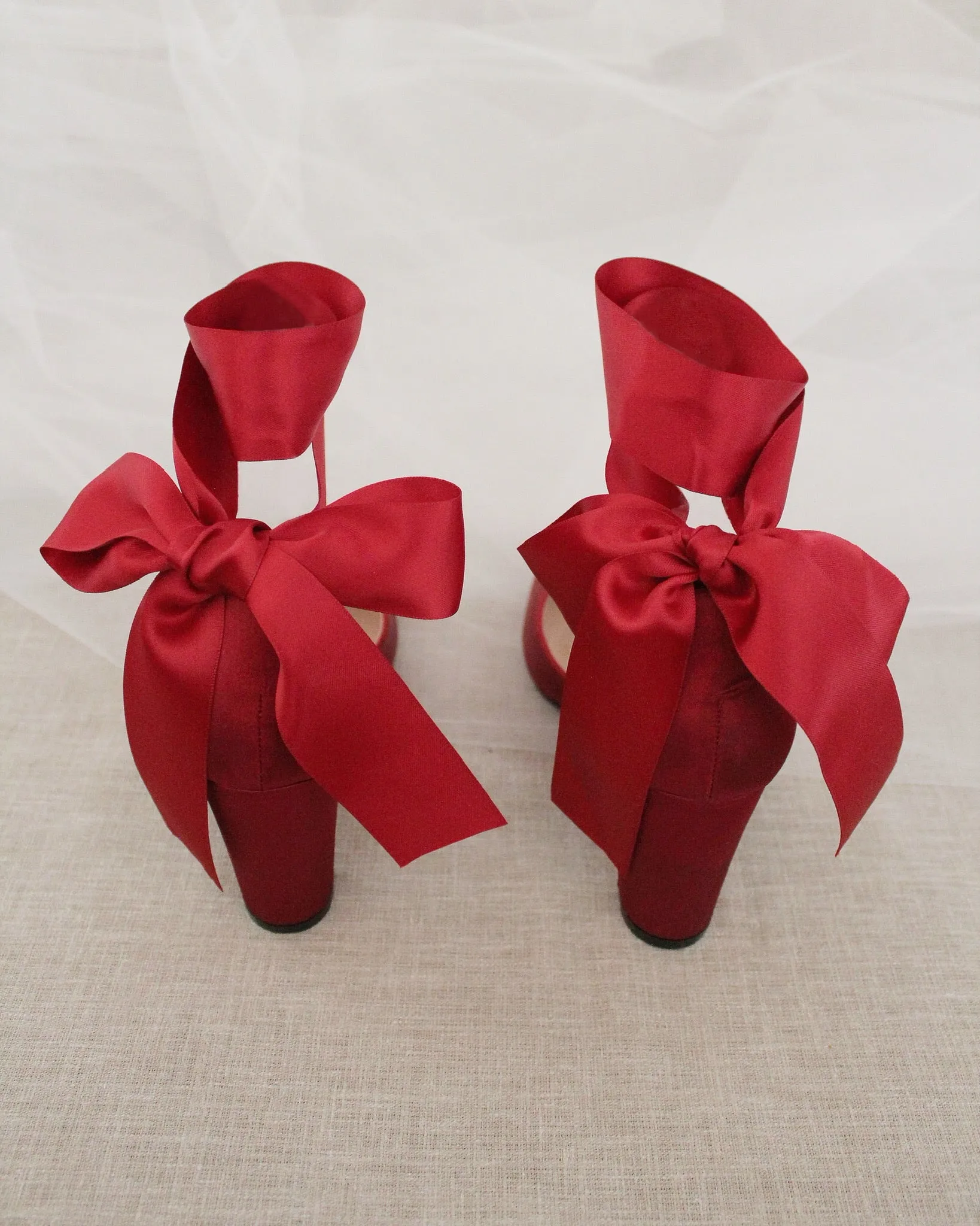 Satin Block Heel with Wrapped Satin Tie