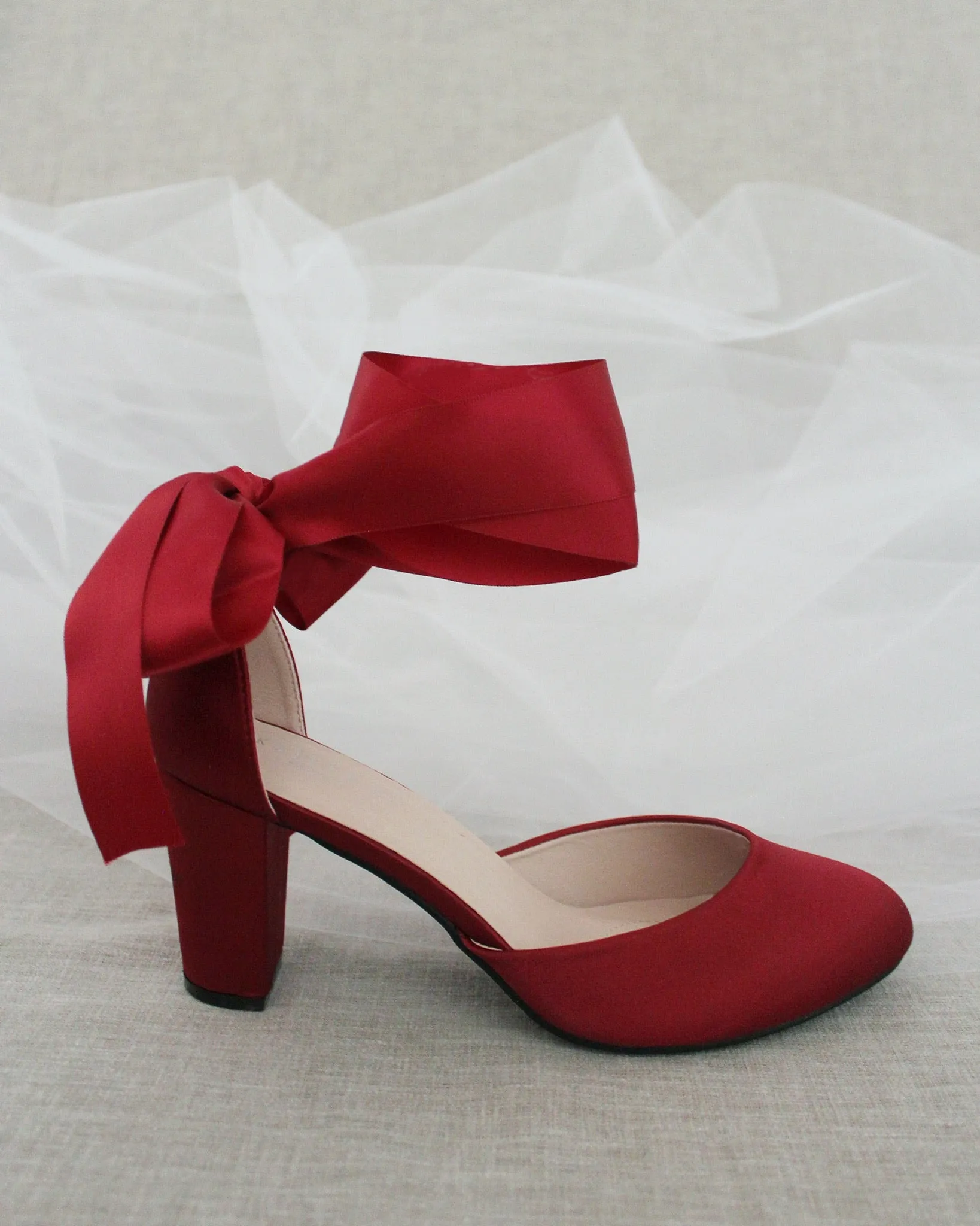 Satin Block Heel with Wrapped Satin Tie