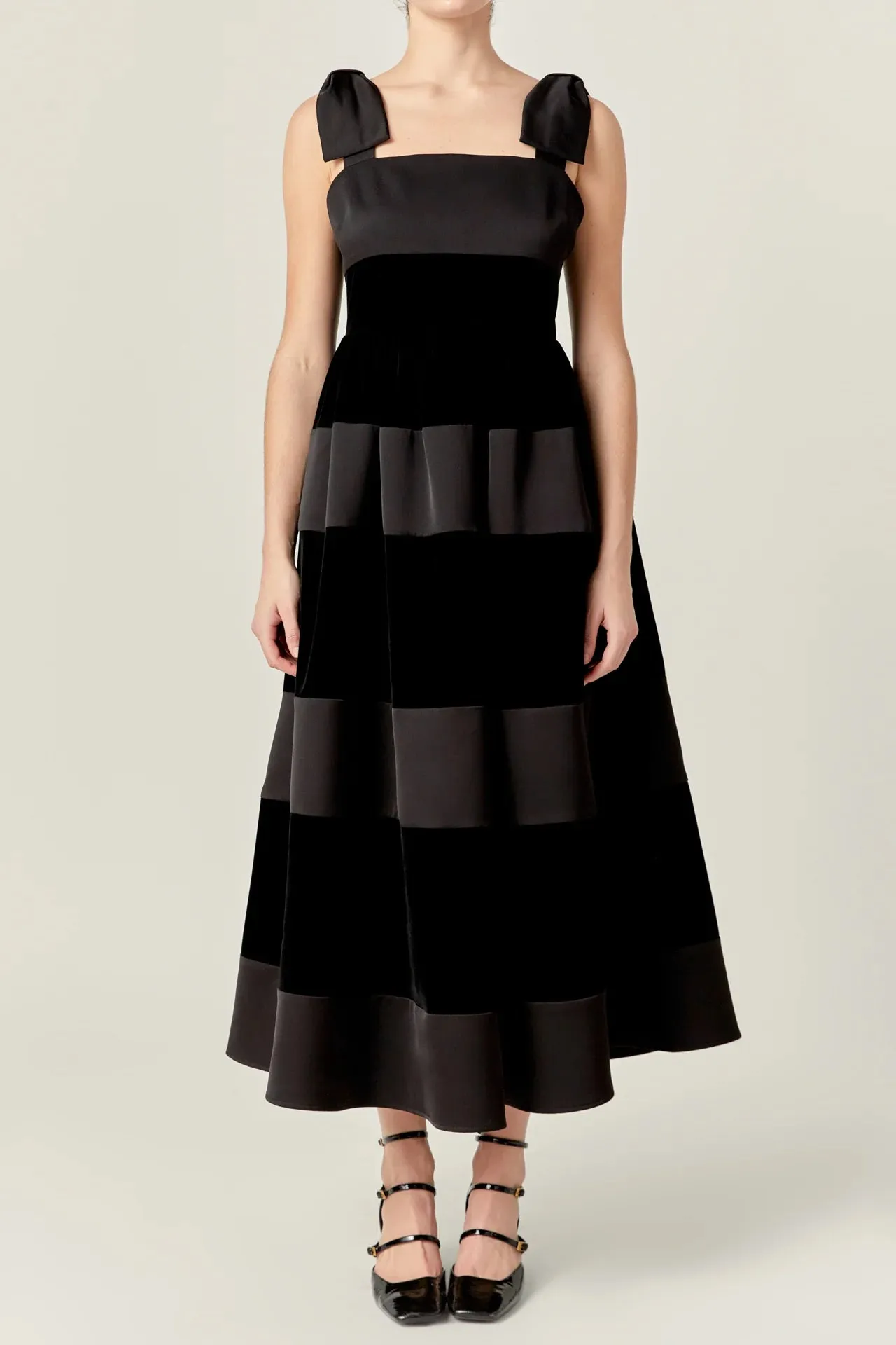Satin Bow Velvet Block Dress