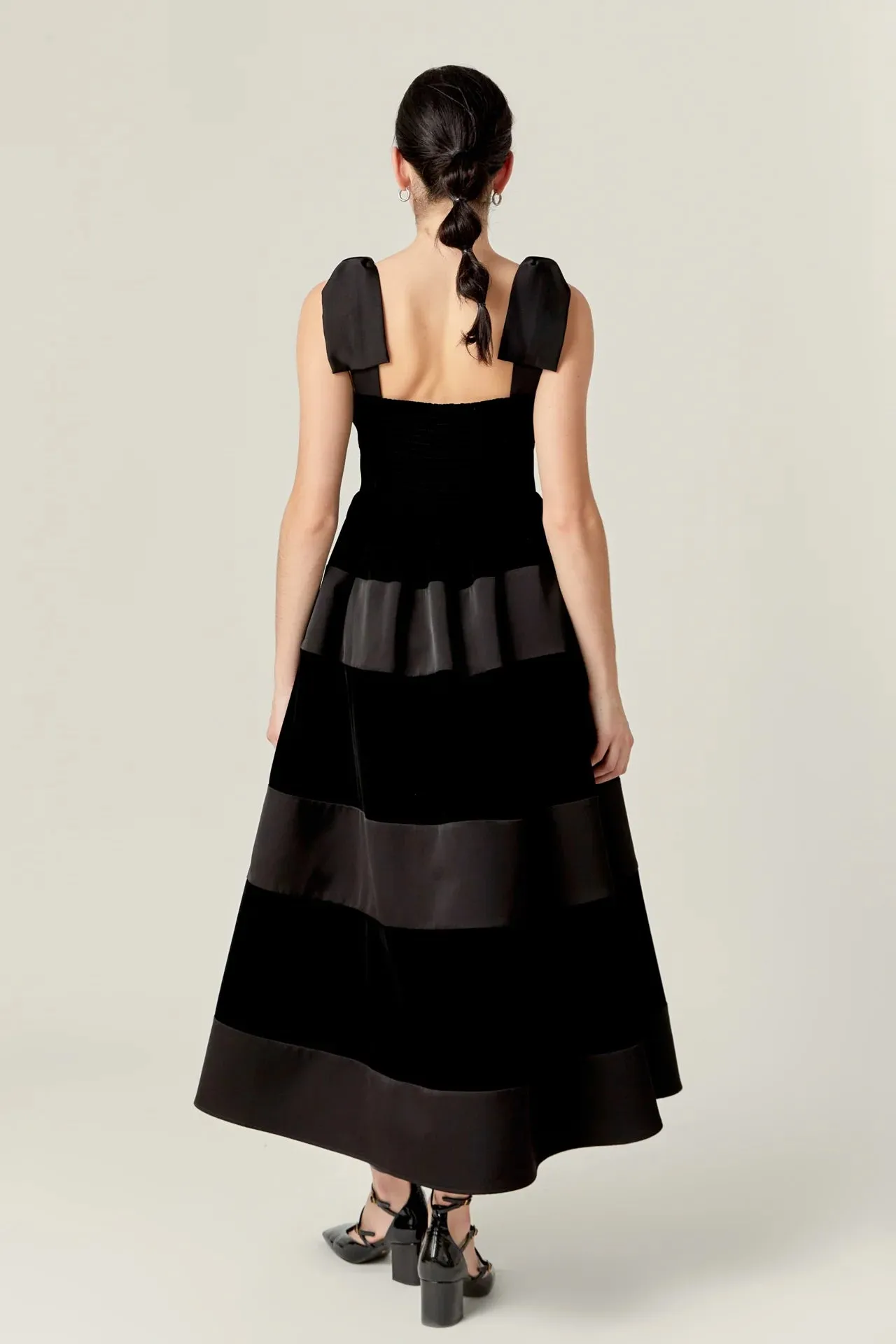Satin Bow Velvet Block Dress